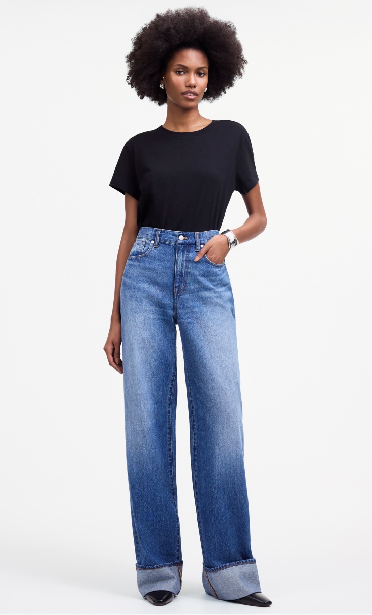 Denim wide leg high rise pants best sale