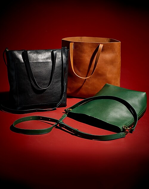 Madewell Leather Tote Bag Brown Black Stripe Shoulder Bag