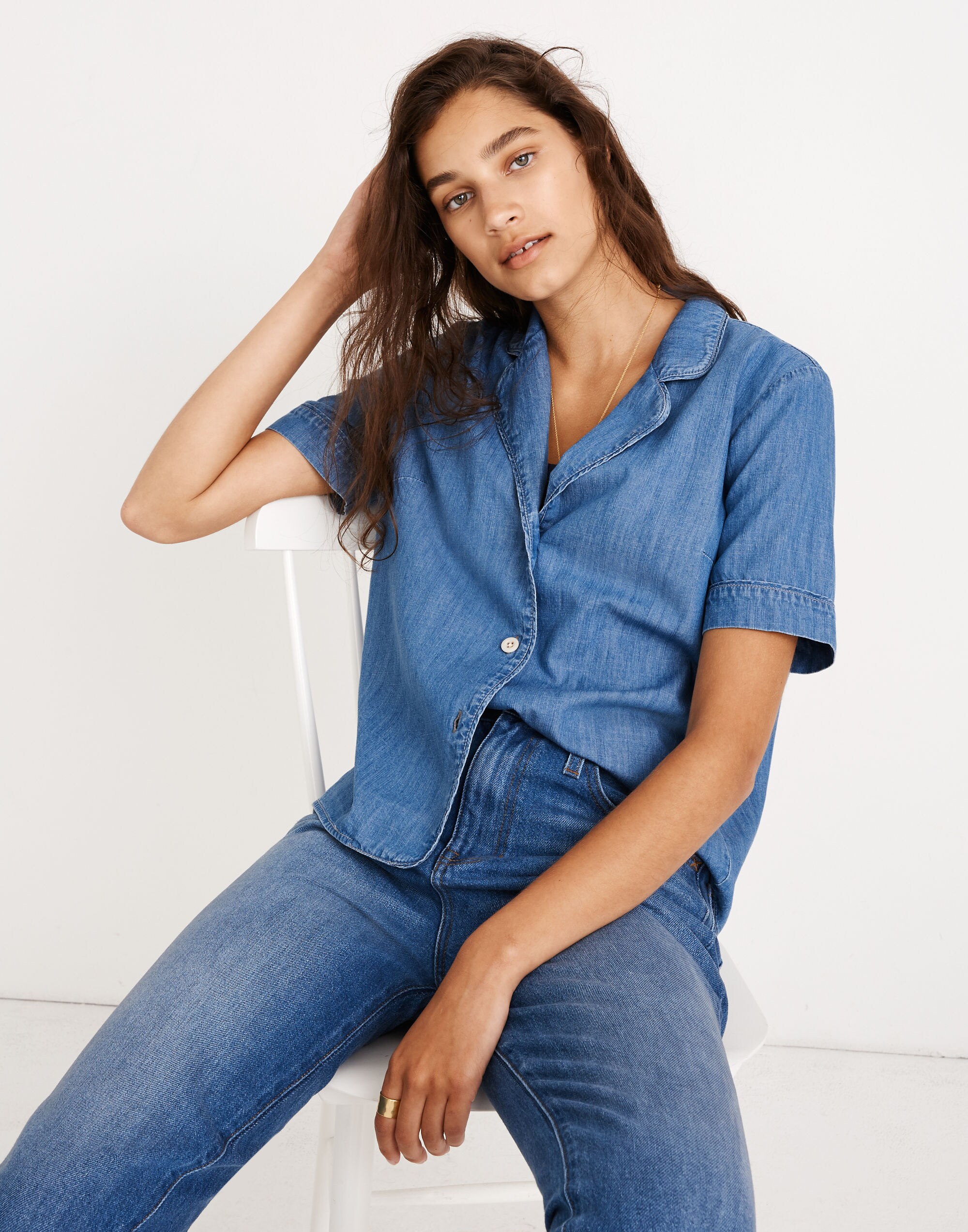 Denim Shrunken Pajama Shirt