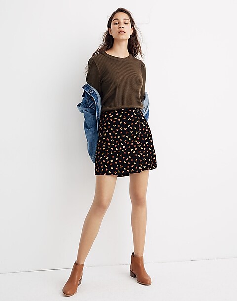 Asymmetrical Side-Button Mini Skirt in Windowpane