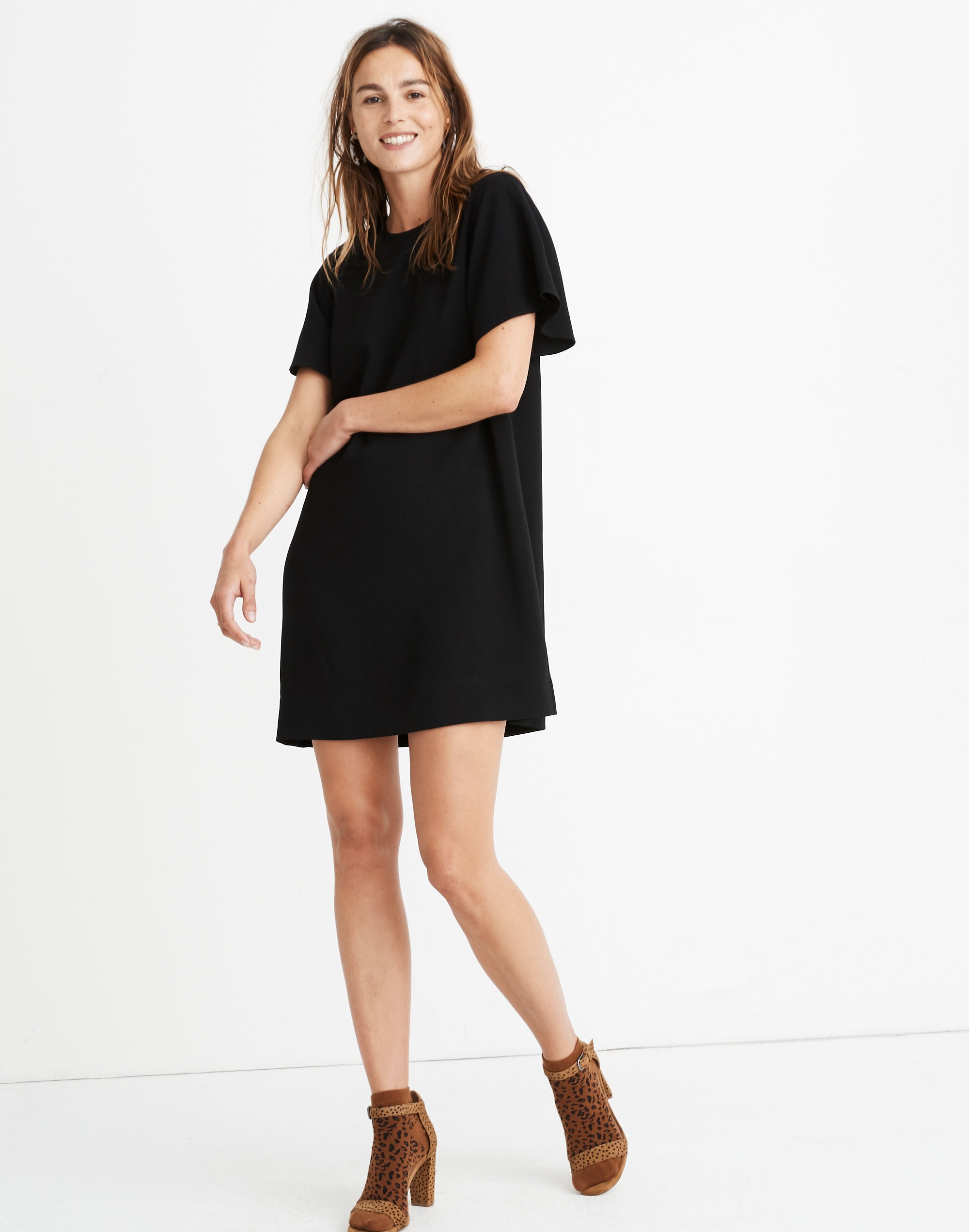 Crepe Flutter-Sleeve Mini Dress