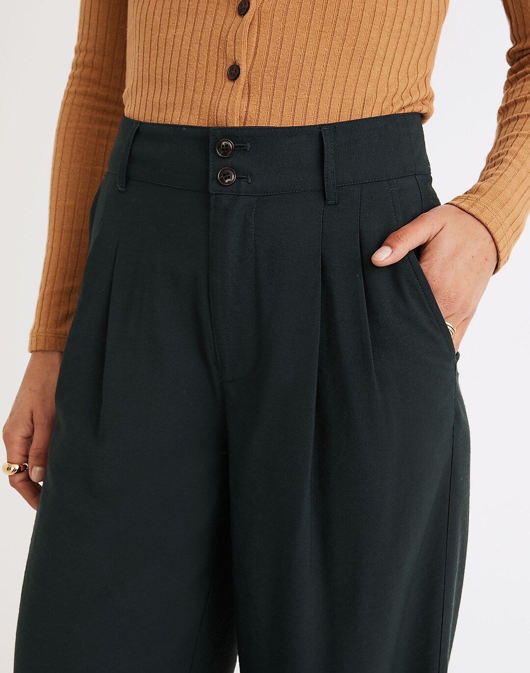 Casual Fit Pleated Wide Leg Pants, Belted Pure Color High Waisted