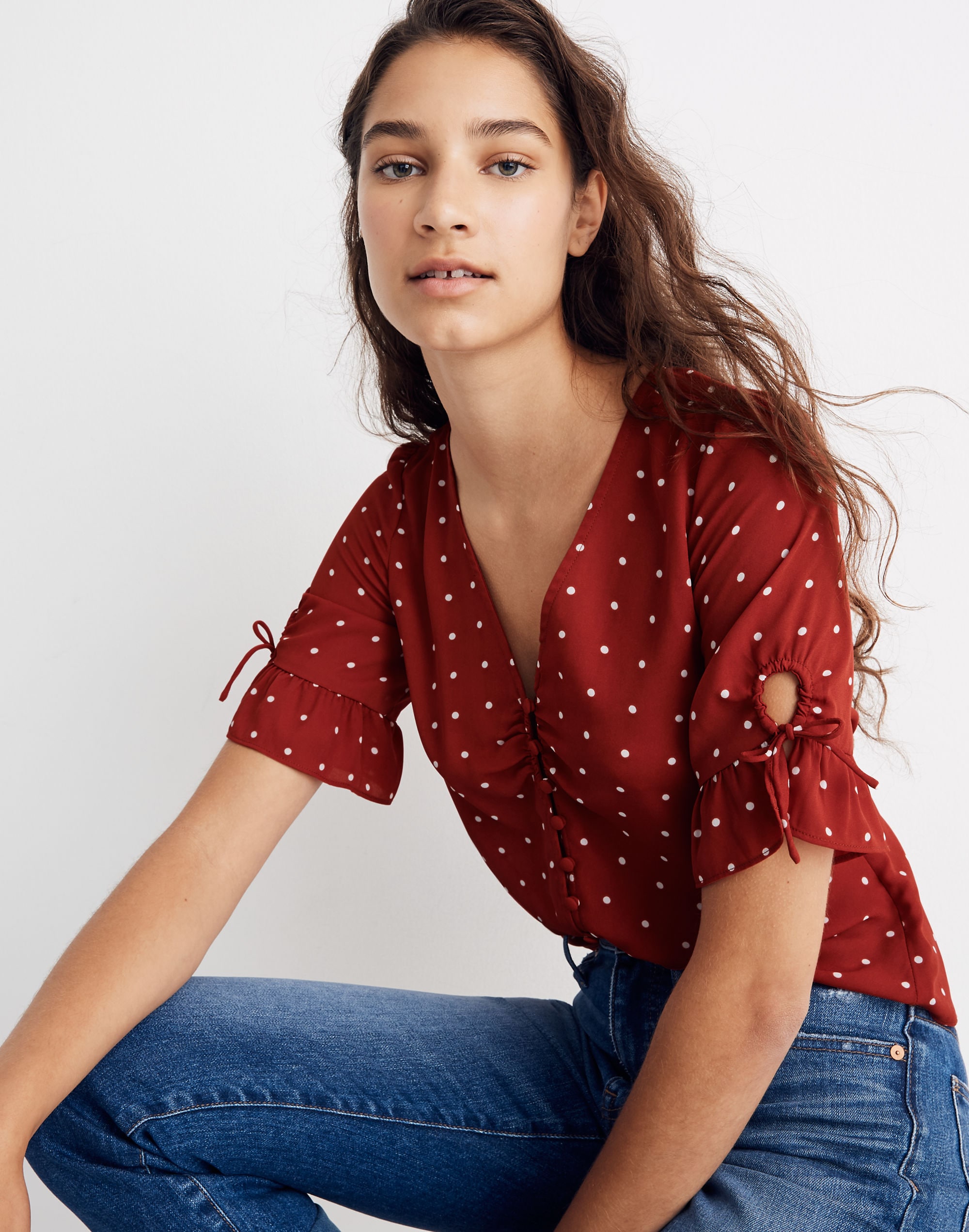 Daylight Tie-Sleeve Top in Polka Dot