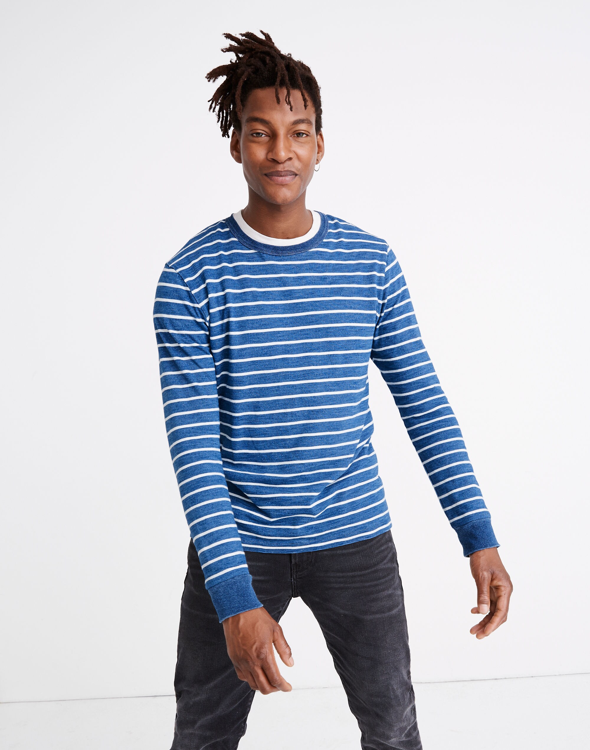 Allday Crewneck Tee in Indigo Stripe