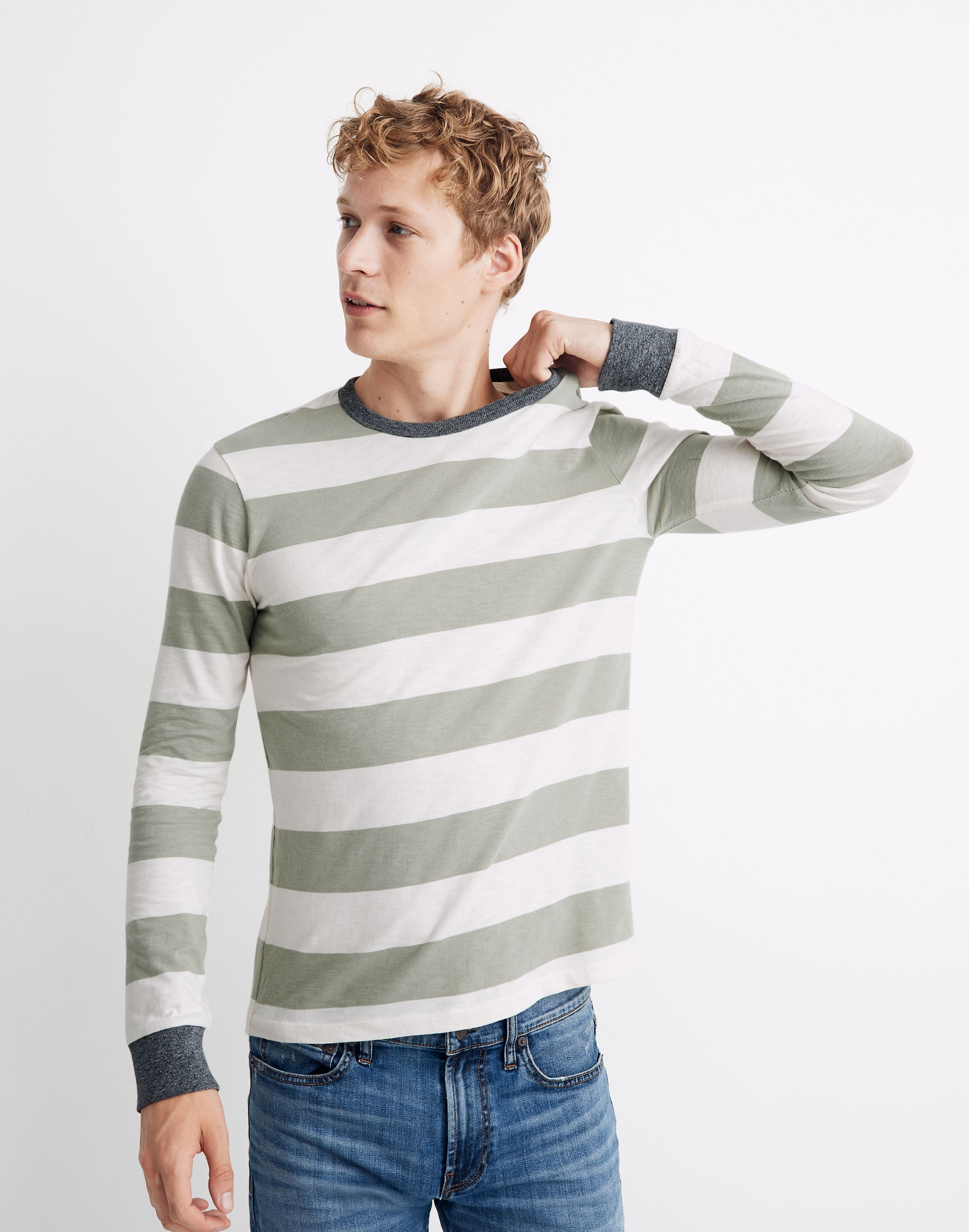 Allday Crewneck Long-Sleeve Tee in Rugby Stripe