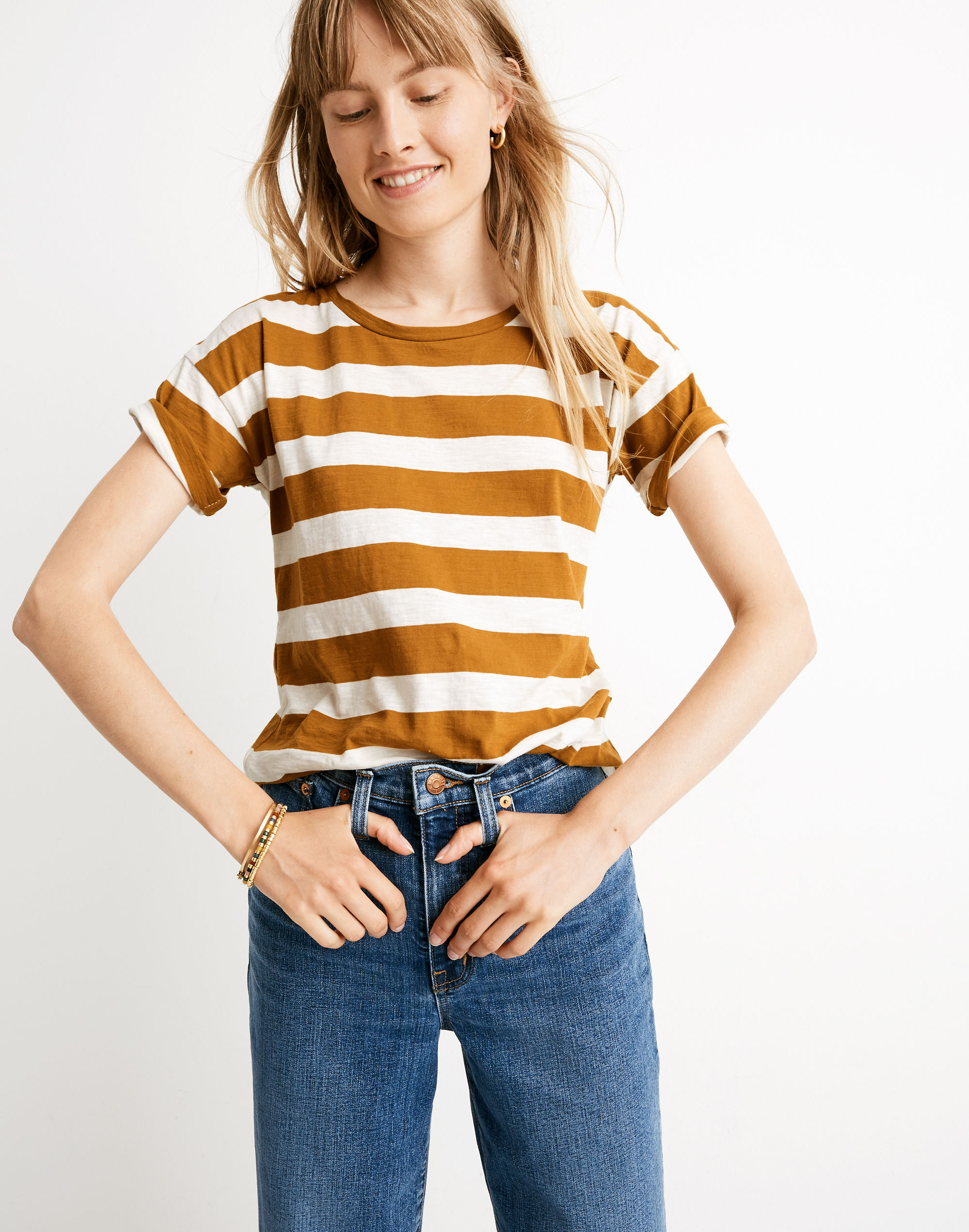 Whisper Cotton Crewneck Tee in Rugby Stripe