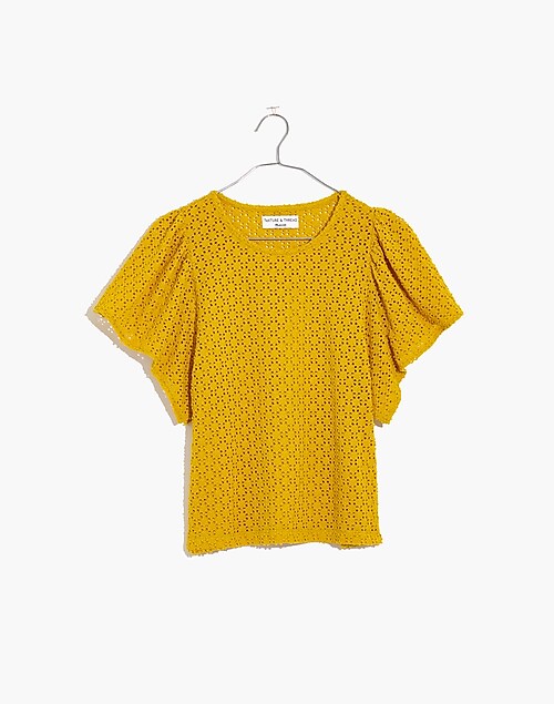 Pastel Yellow Flutter Sleeve Knit Eyelet Top · Filly Flair