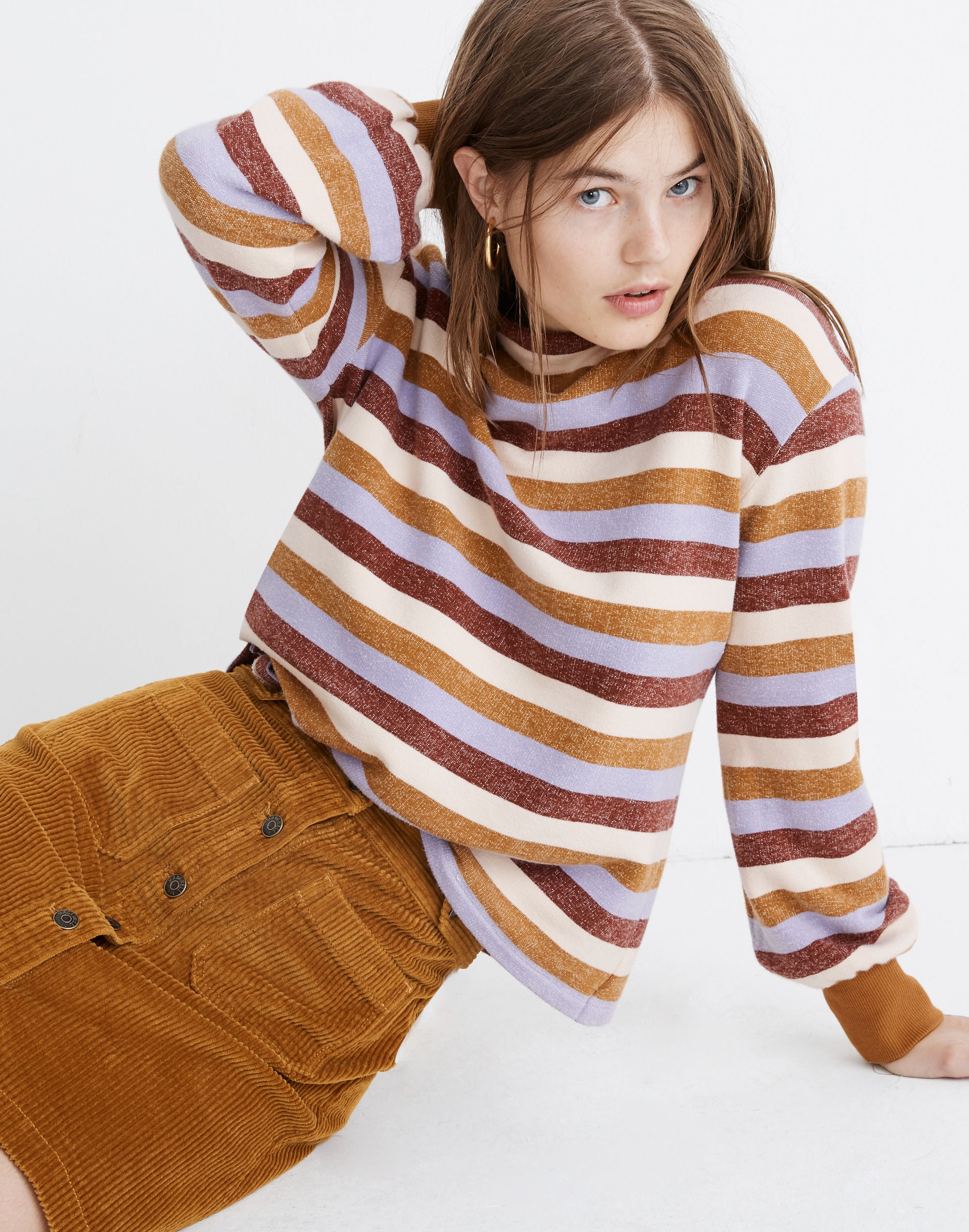 Mockneck Bubble-Sleeve Sweatshirt Stripe | Madewell