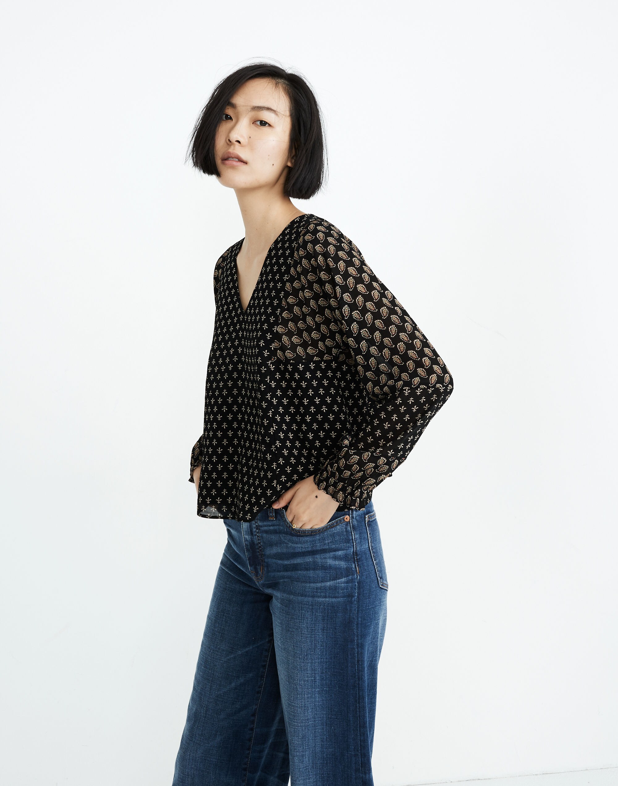 Sheer-Sleeve Top in Brushstroke Paisley Mix | Madewell