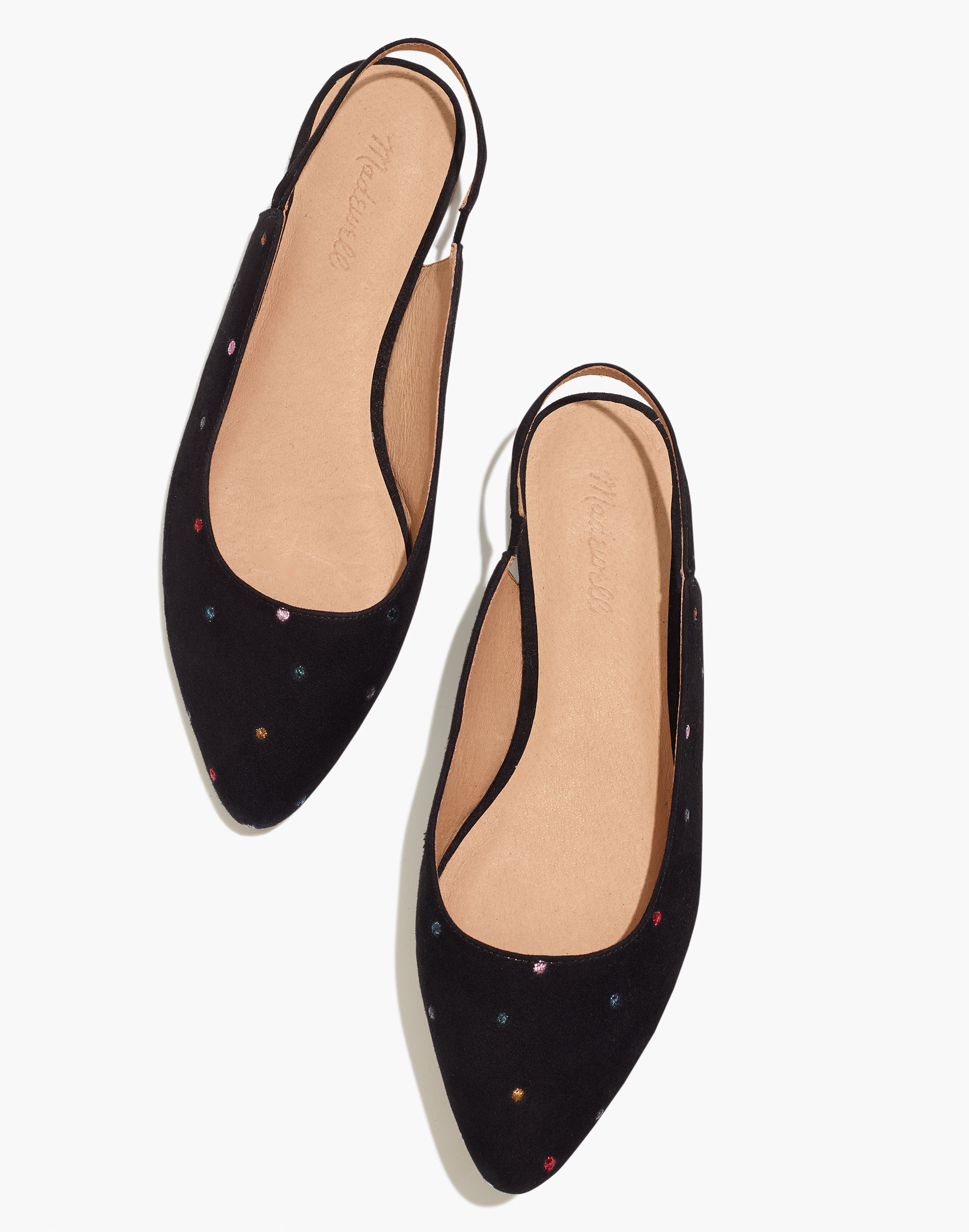The Margot Slingback Flat in Embroidered Suede