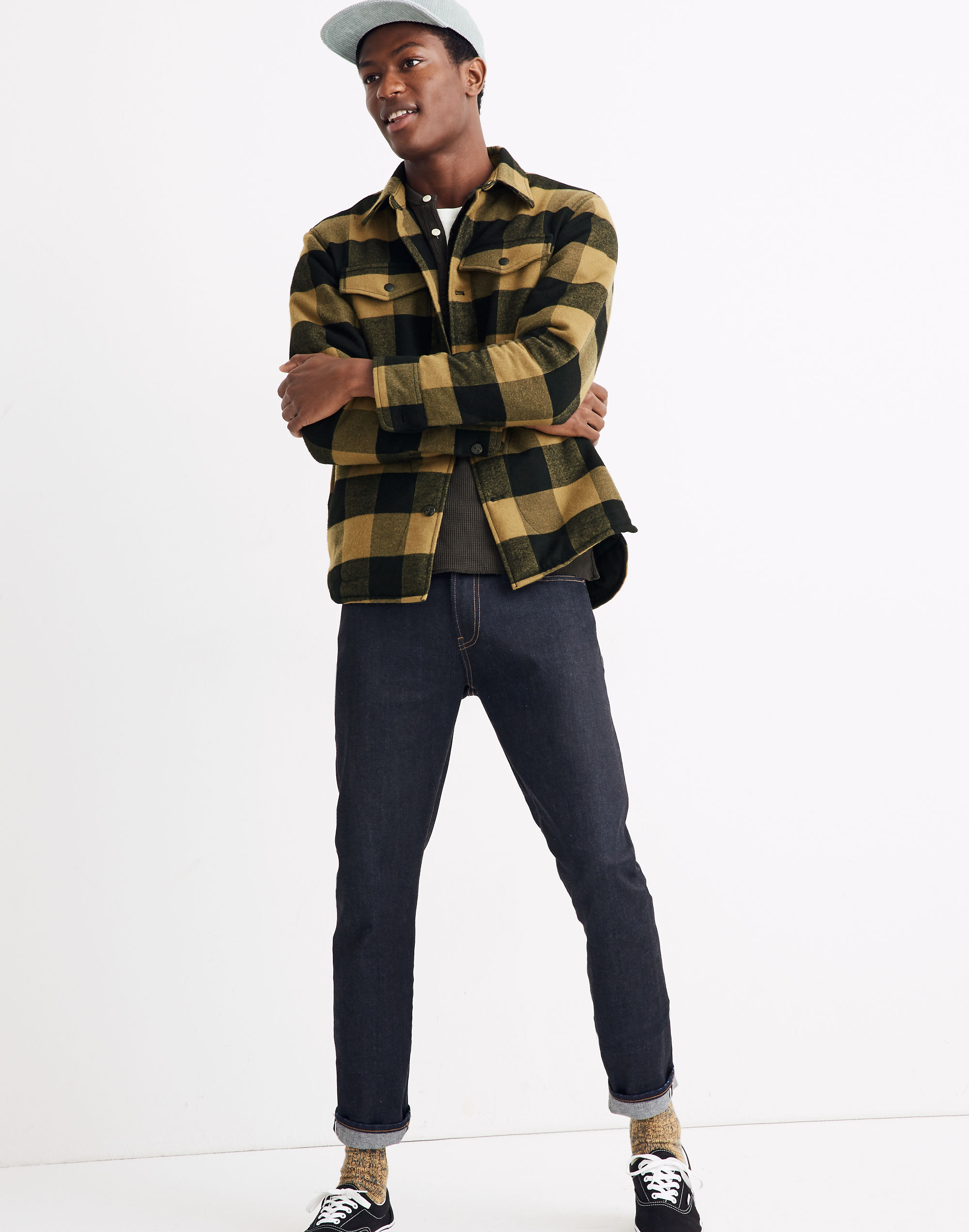 Brushed Twill Shirt-Jacket in Buffalo Plaid