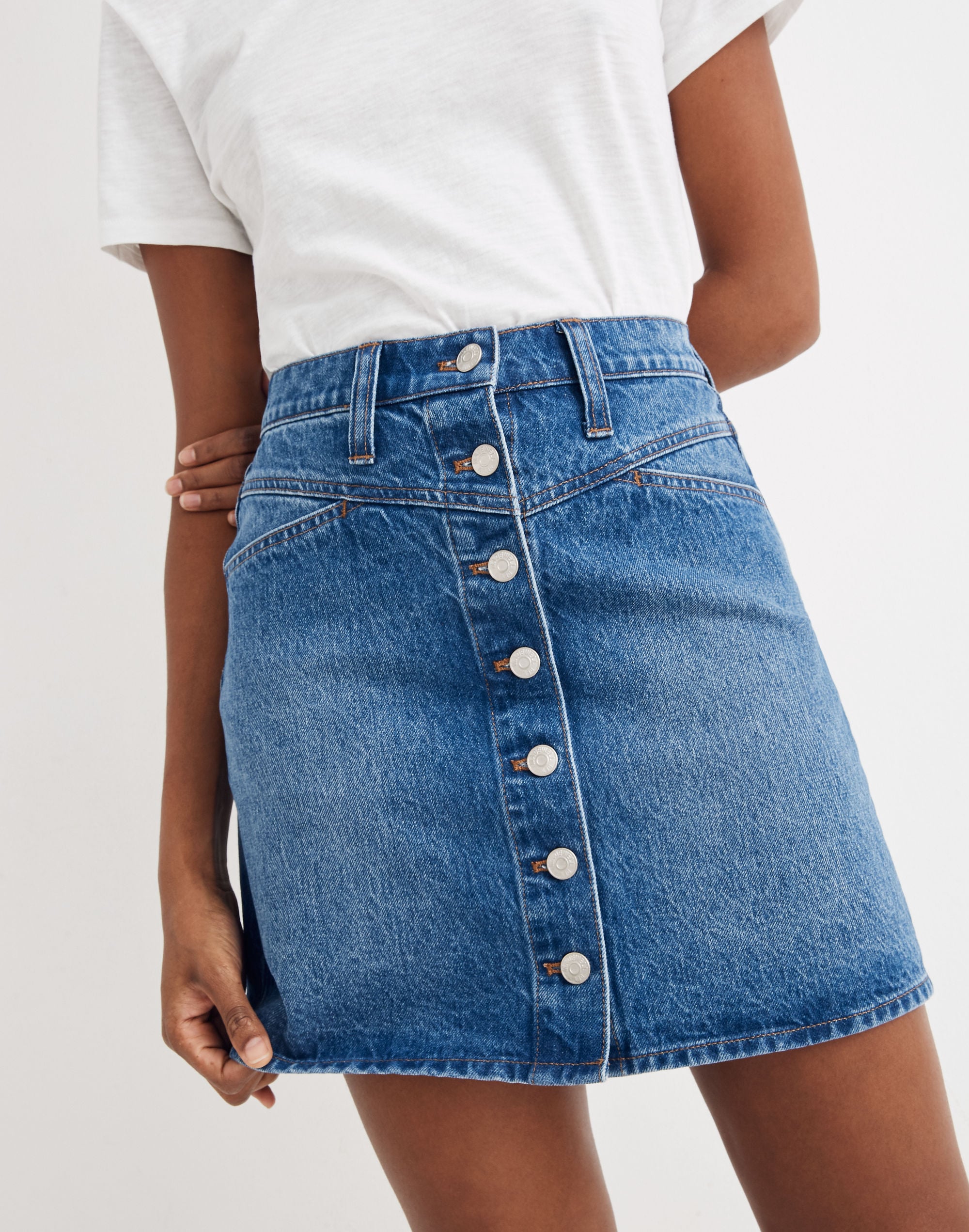 Stretch Denim A-Line Snap Mini Skirt | Madewell