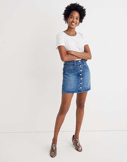 90's Women's Mini Skirt Denim 100% Cotton Jeans Double Buttons