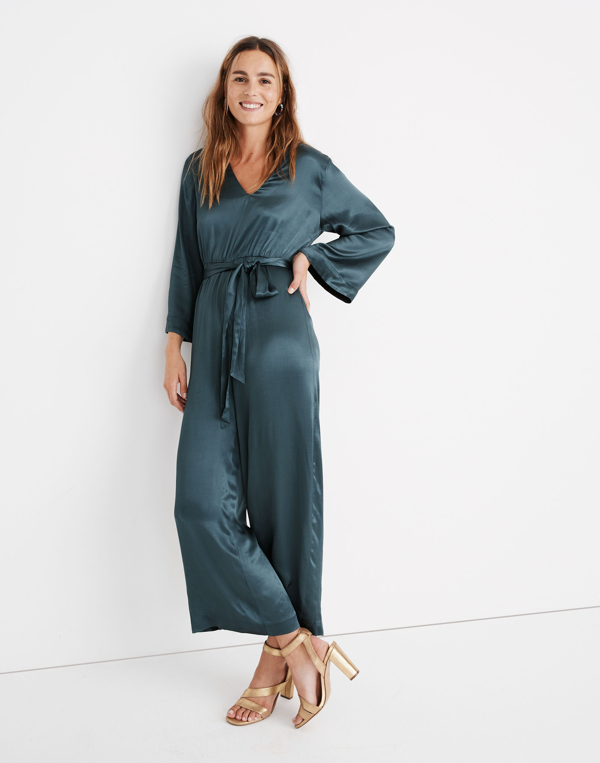 Slinky Zip Front V Neck Jumpsuit