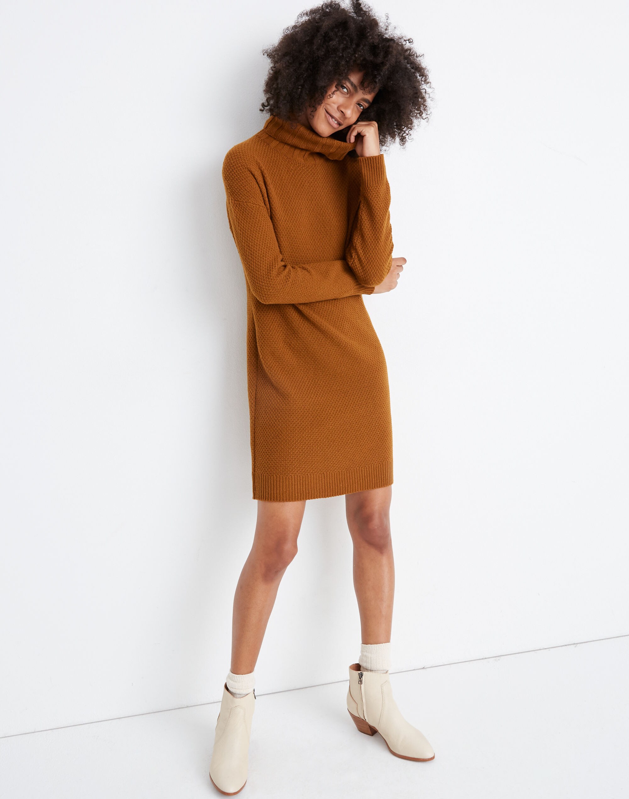 orange turtleneck dress