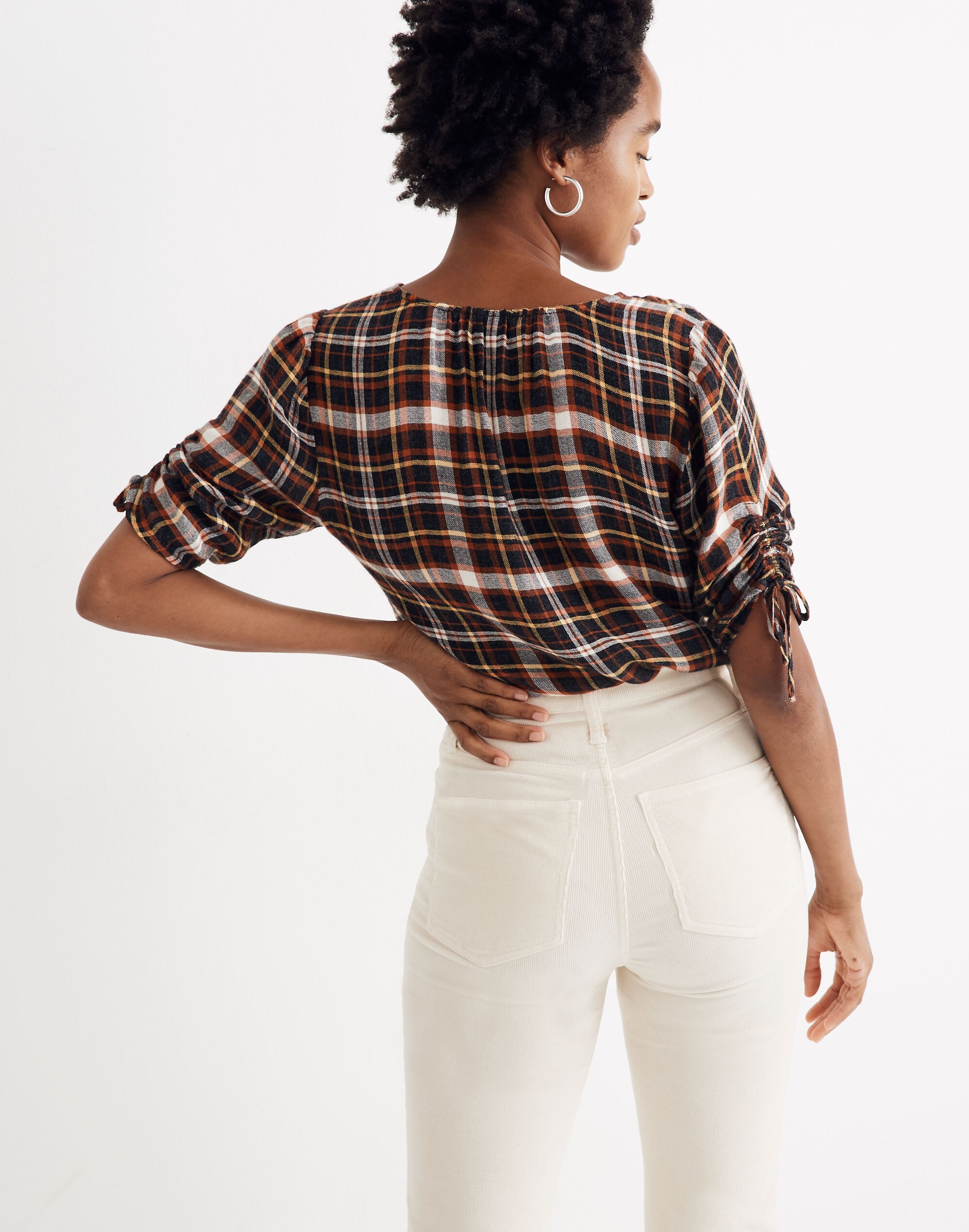 Plaid Cinch-Sleeve Top | Madewell