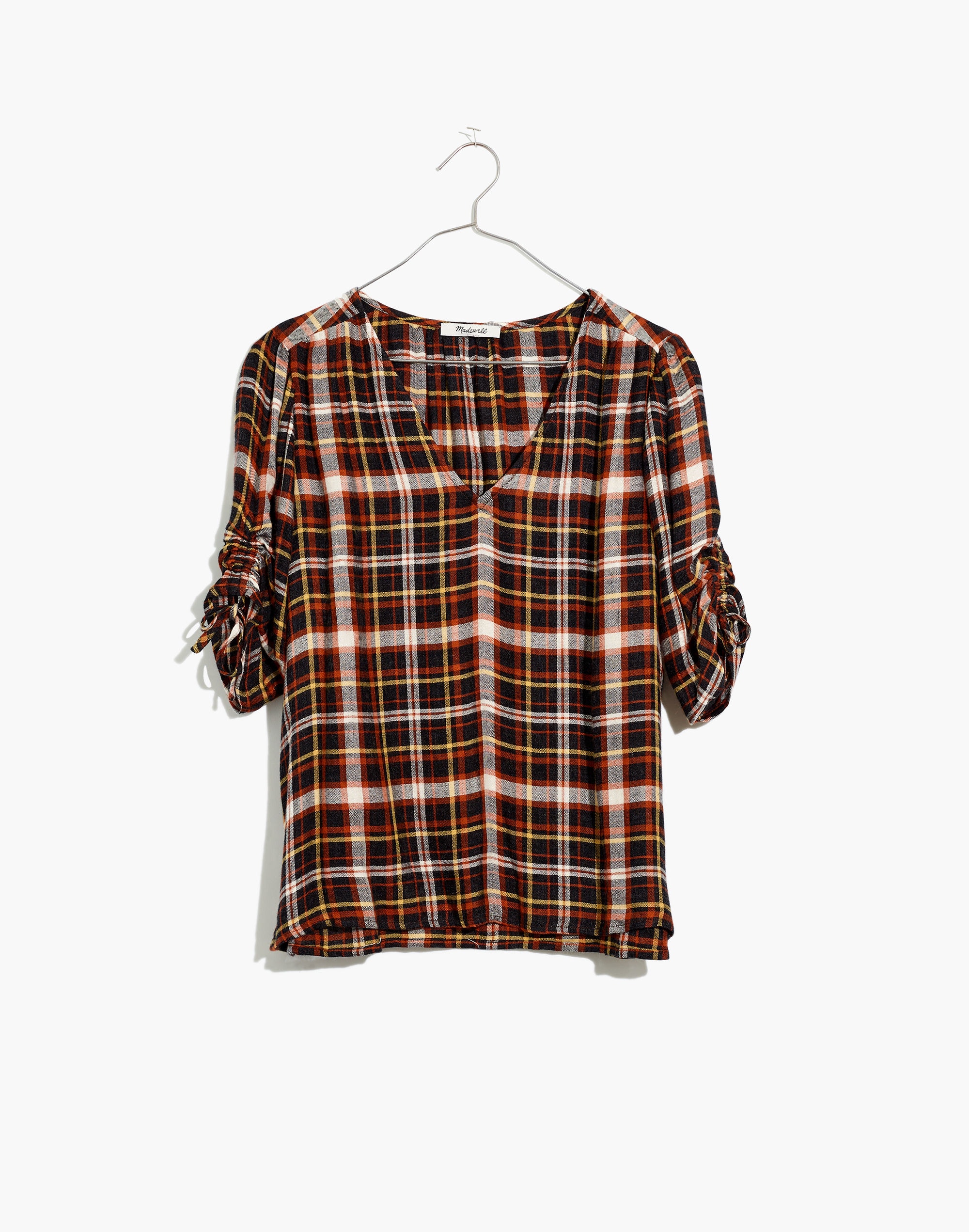 Plaid Cinch-Sleeve Top | Madewell