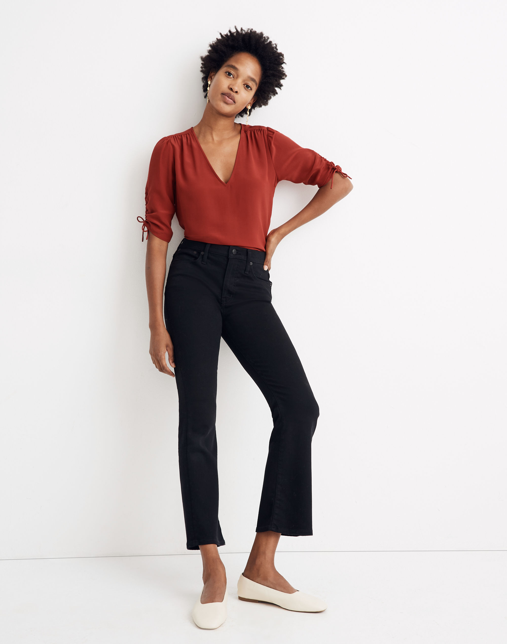 Silk Cinch-Sleeve Top