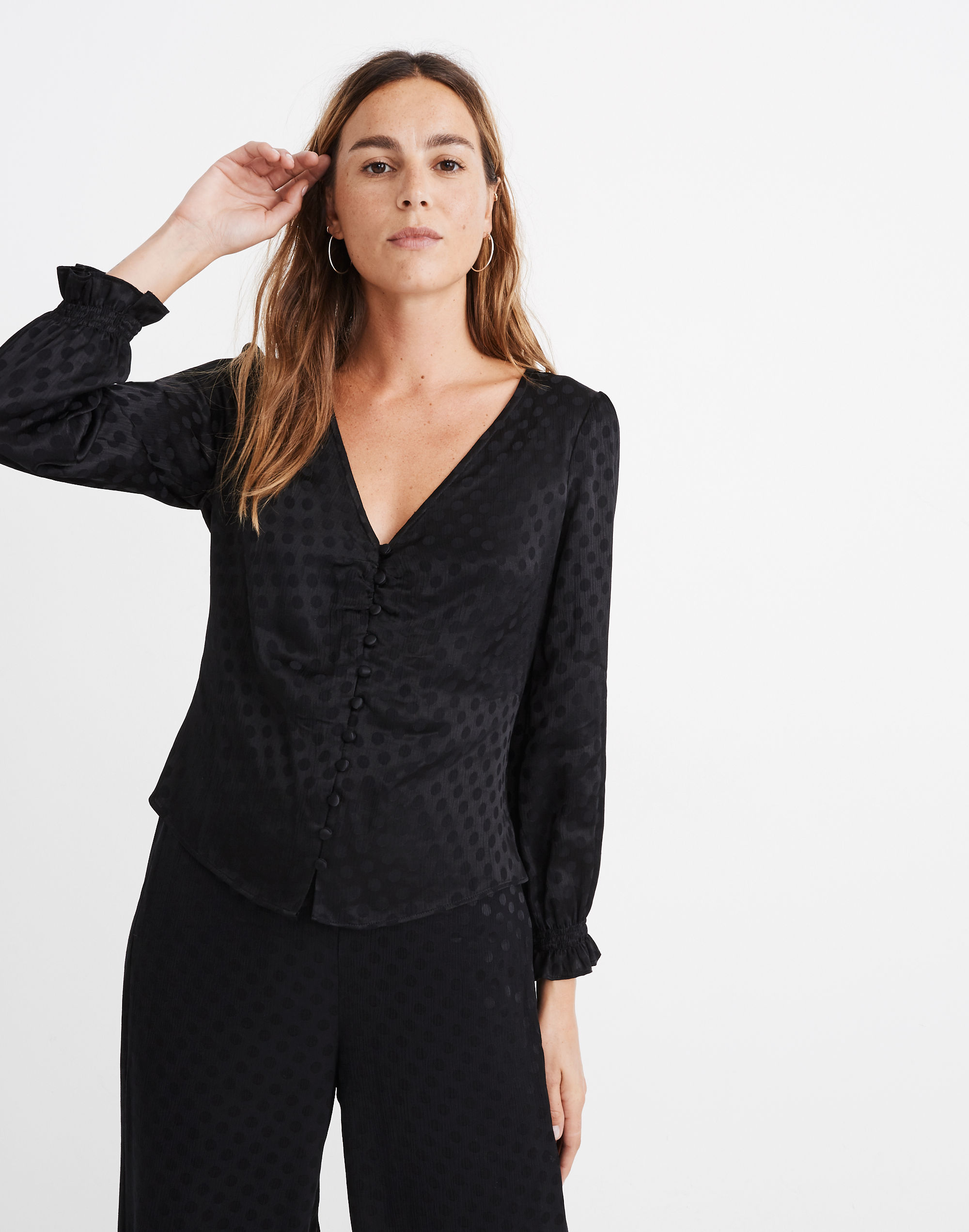 Smocked-Sleeve Daylight Top in Woven Dot | Madewell