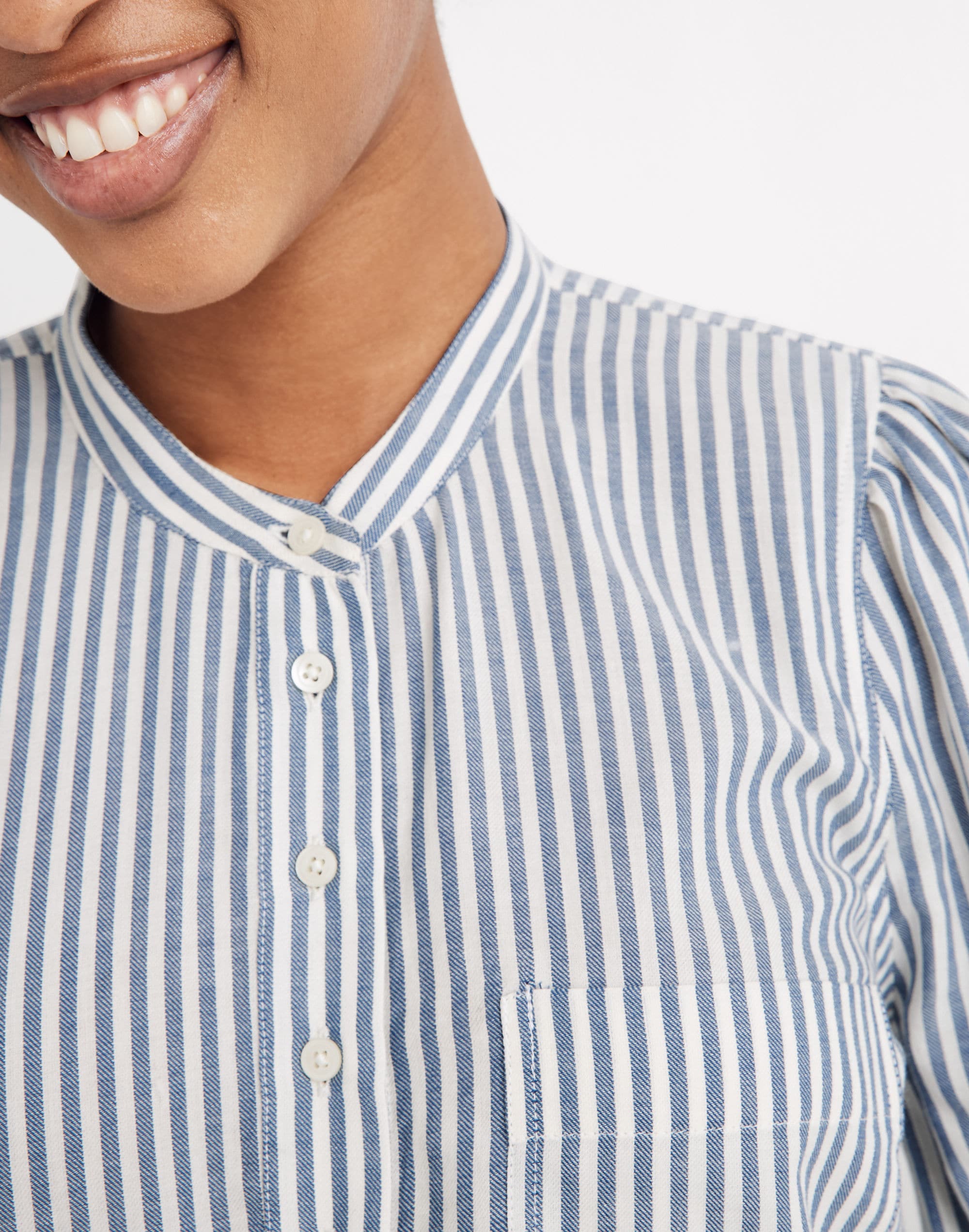 Puff-Sleeve Popover Shirt in Railroad Stripe | Madewell