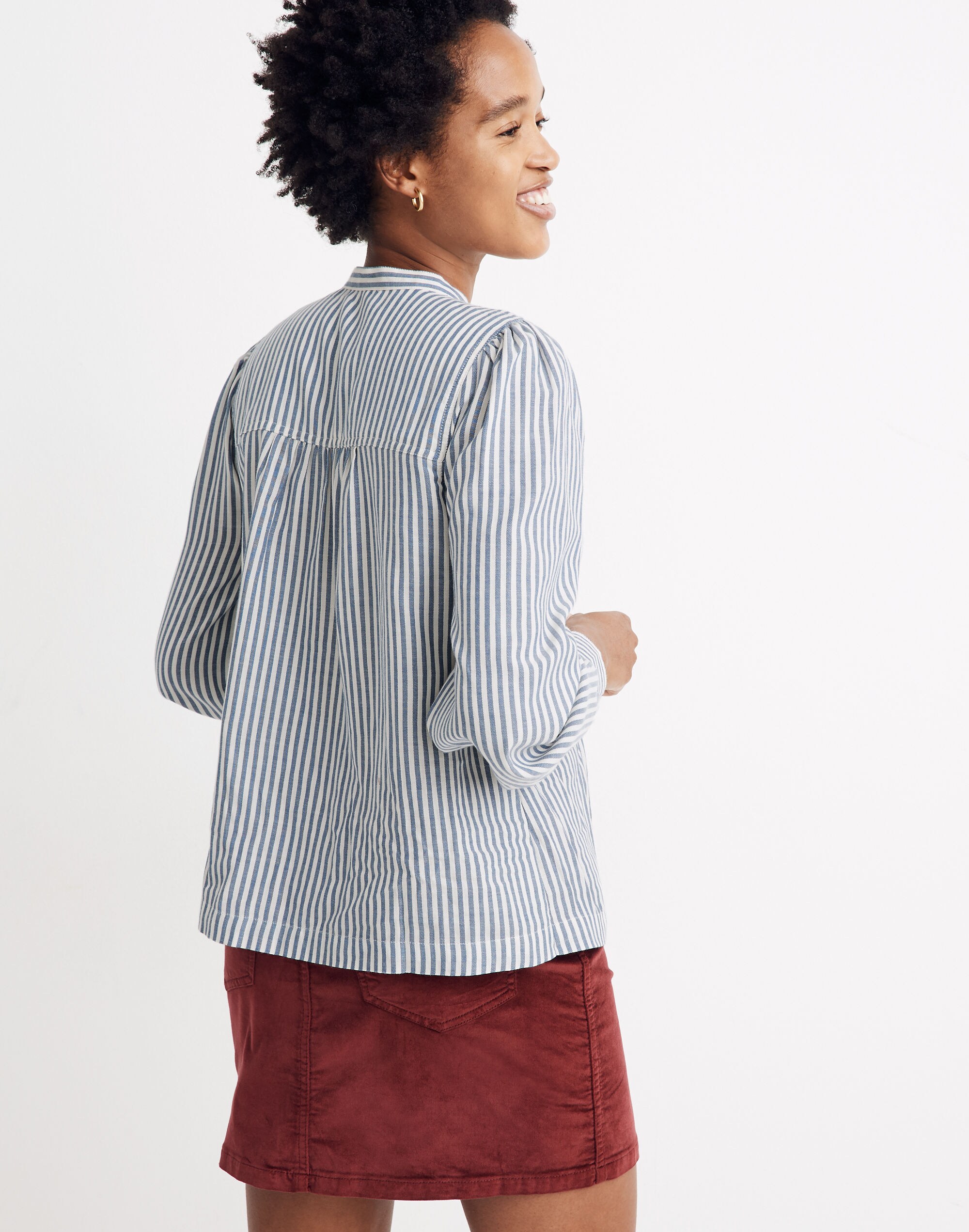 Puff-Sleeve Popover Shirt in Railroad Stripe | Madewell