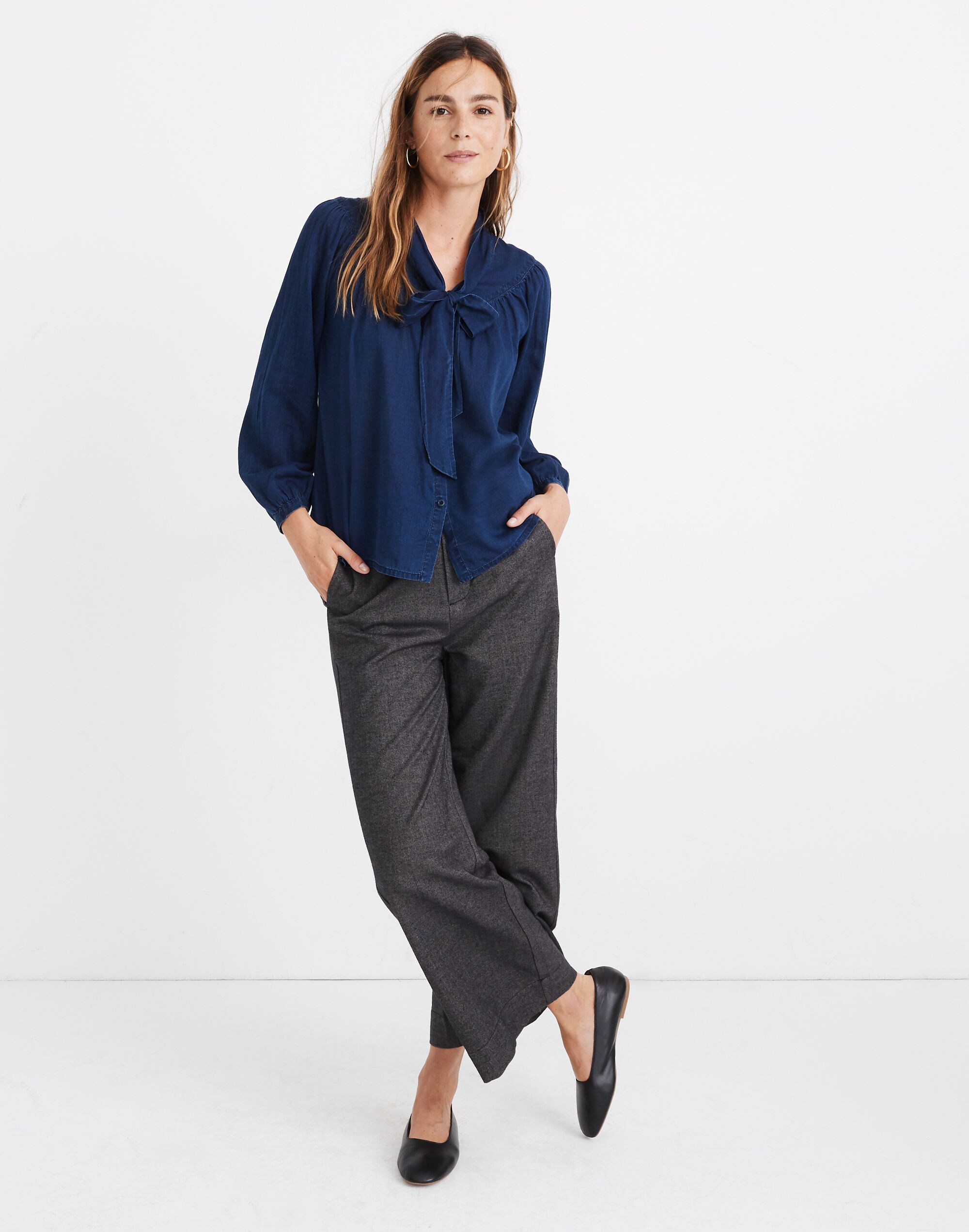 Indigo Tie-Neck Shirt