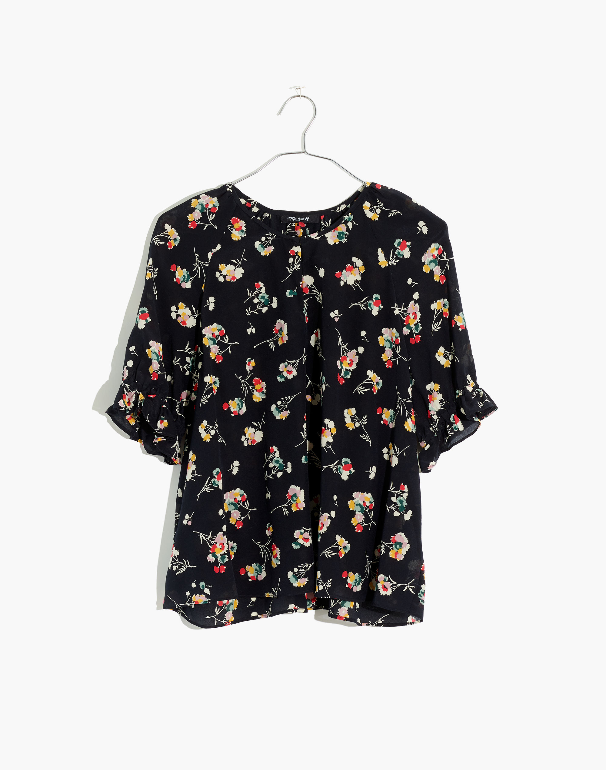 Silk Notched Ruffle-Cuff Top Carnation Toss | Madewell