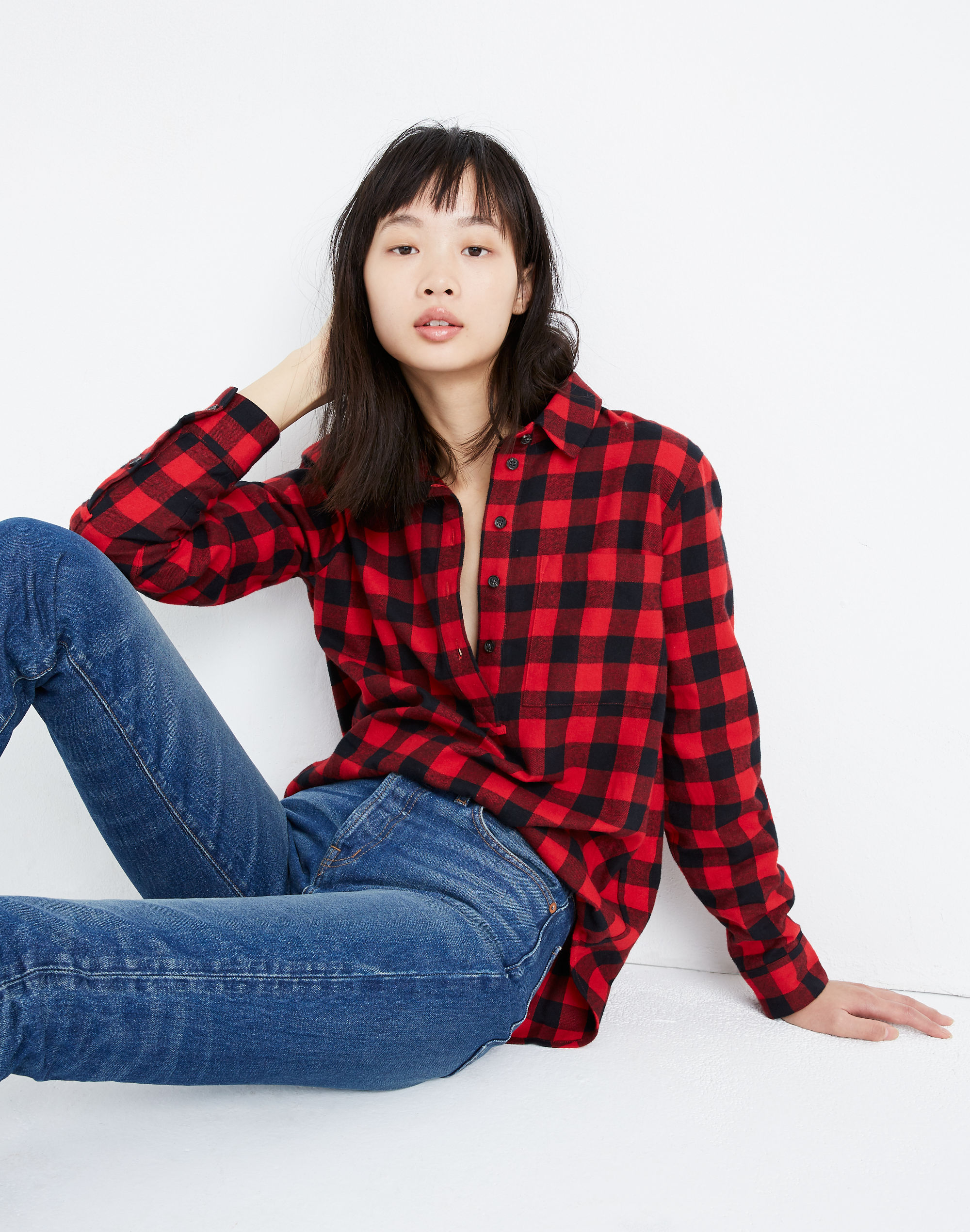 Mw Flannel Popover Shirt In Red