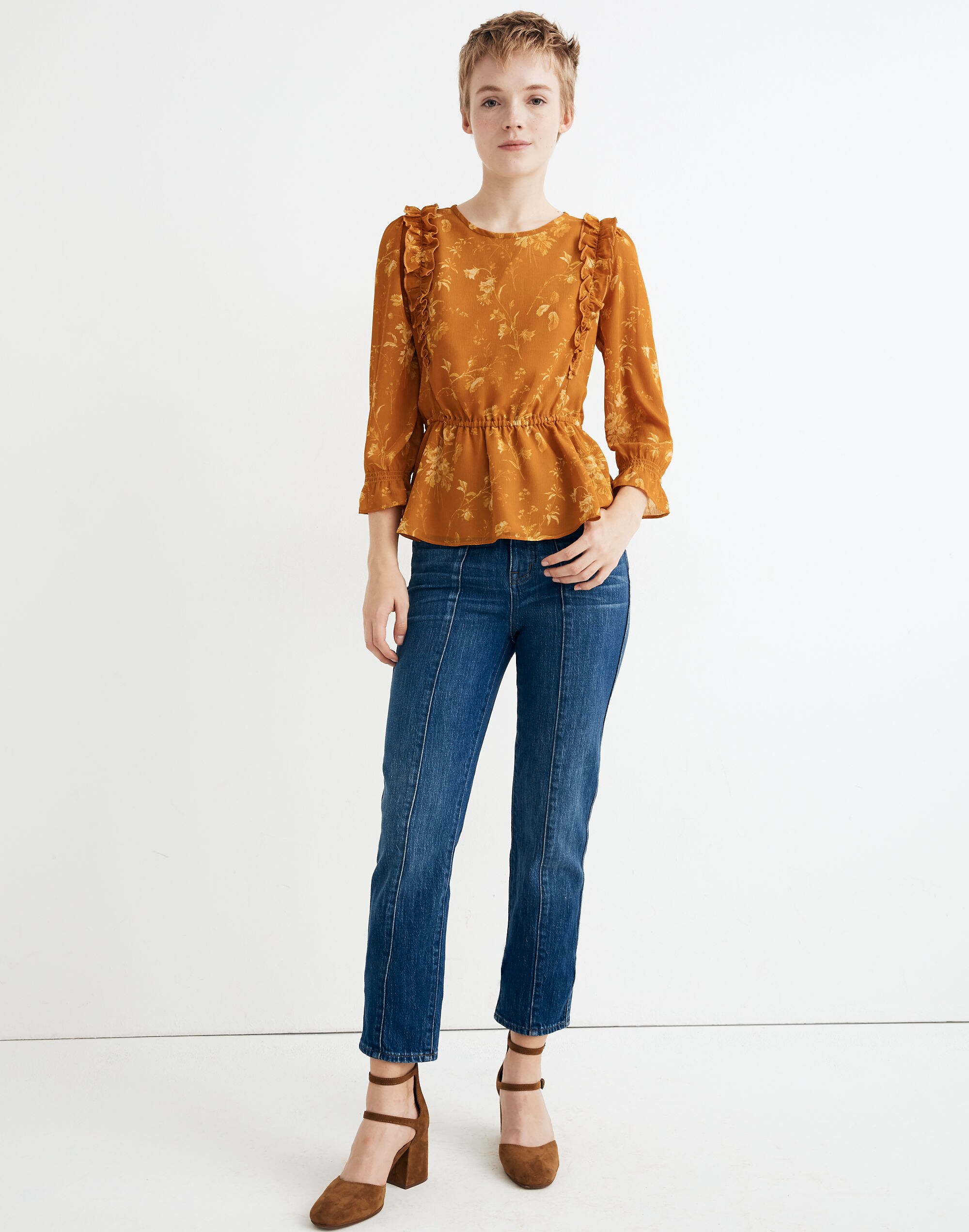 Ruffle-Shoulder Peplum Top in Tonal Botanical | Madewell