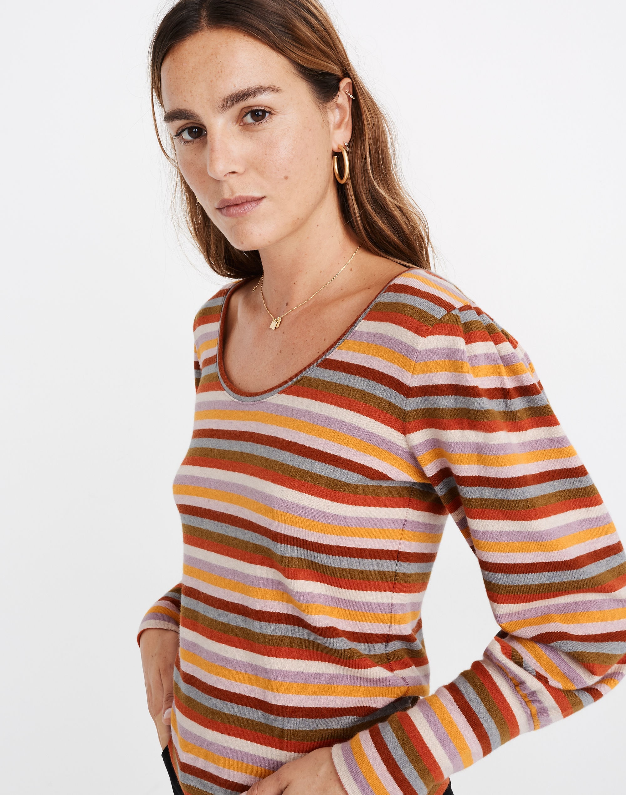 Striped Puff-Sleeve Scoopneck Top | Madewell