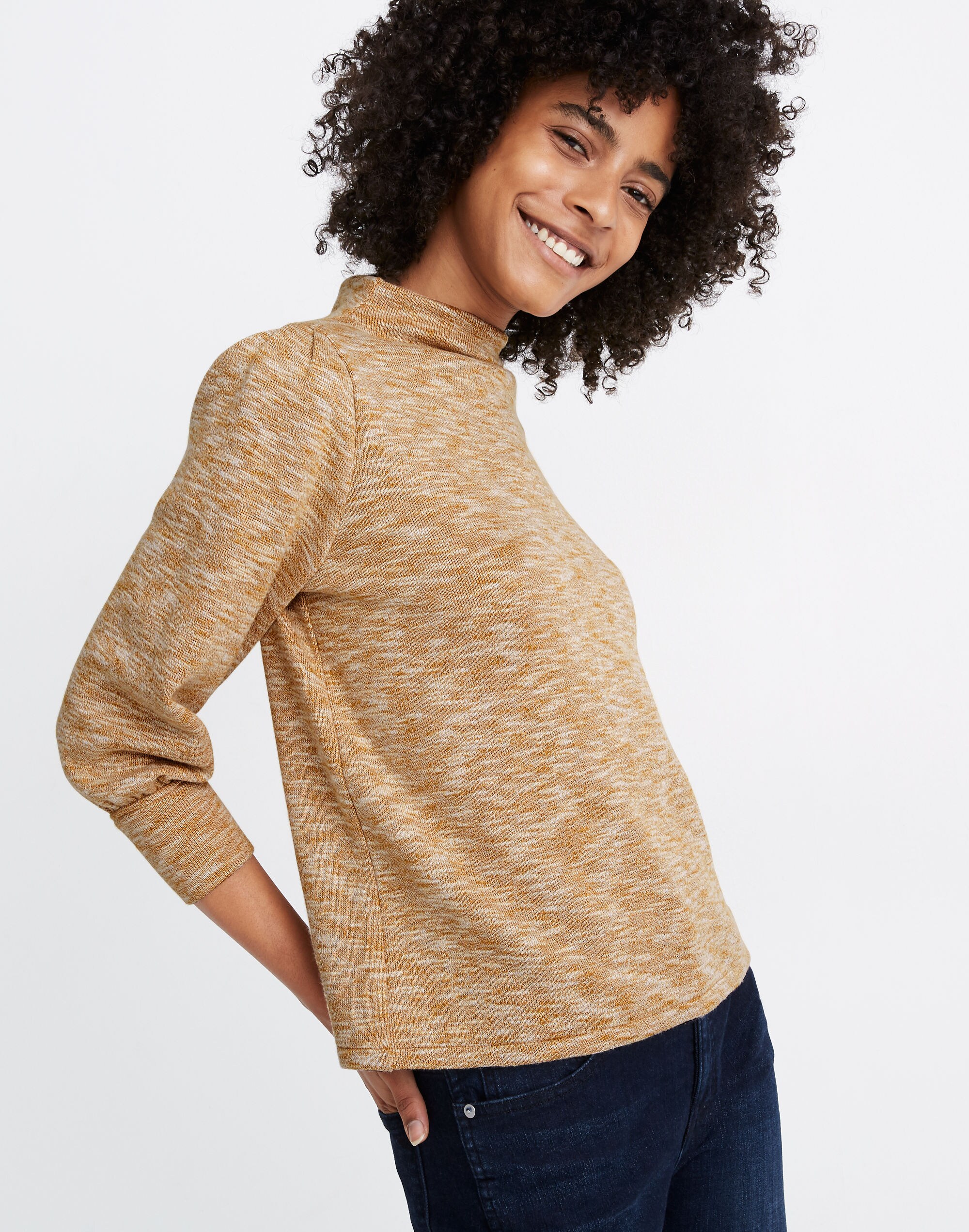 Gathered-Sleeve Mockneck Top | Madewell