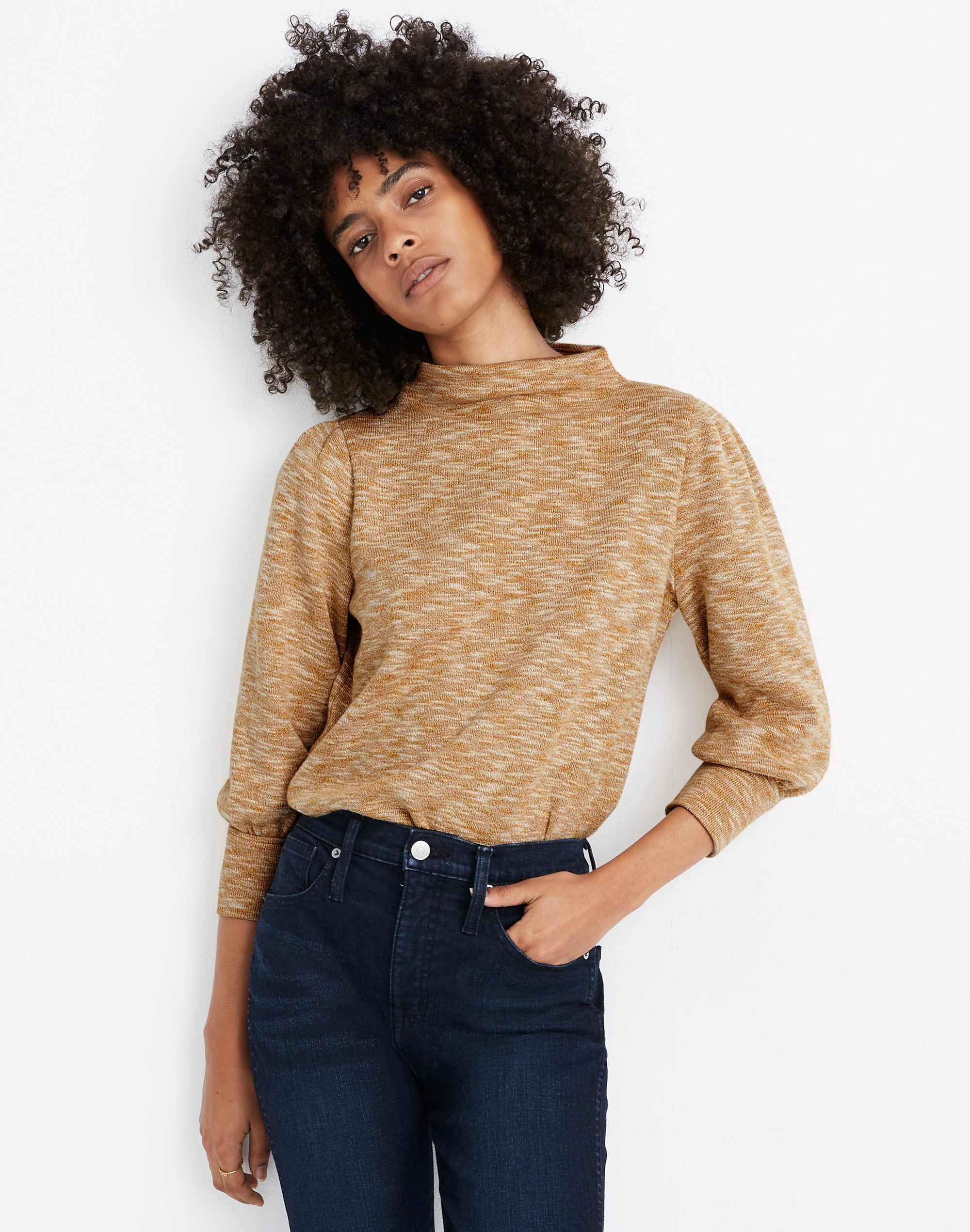 Gathered-Sleeve Mockneck Top | Madewell