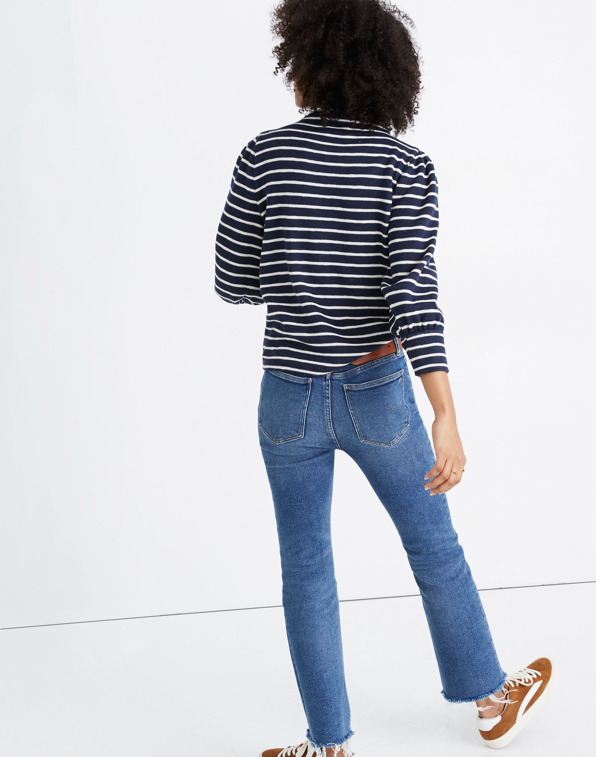 Gathered-Sleeve Mockneck Top Stripe | Madewell