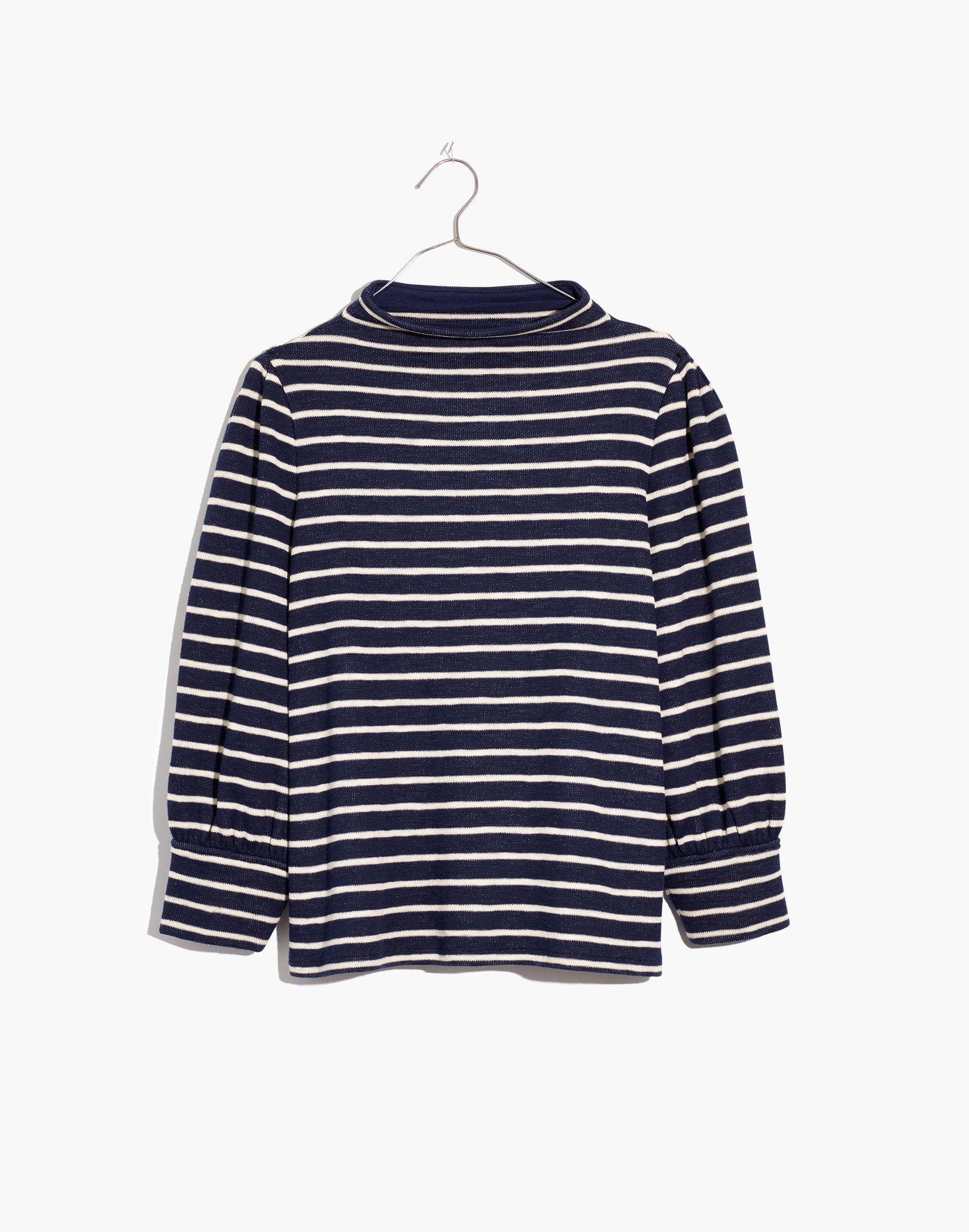 Gathered-Sleeve Mockneck Top Stripe | Madewell