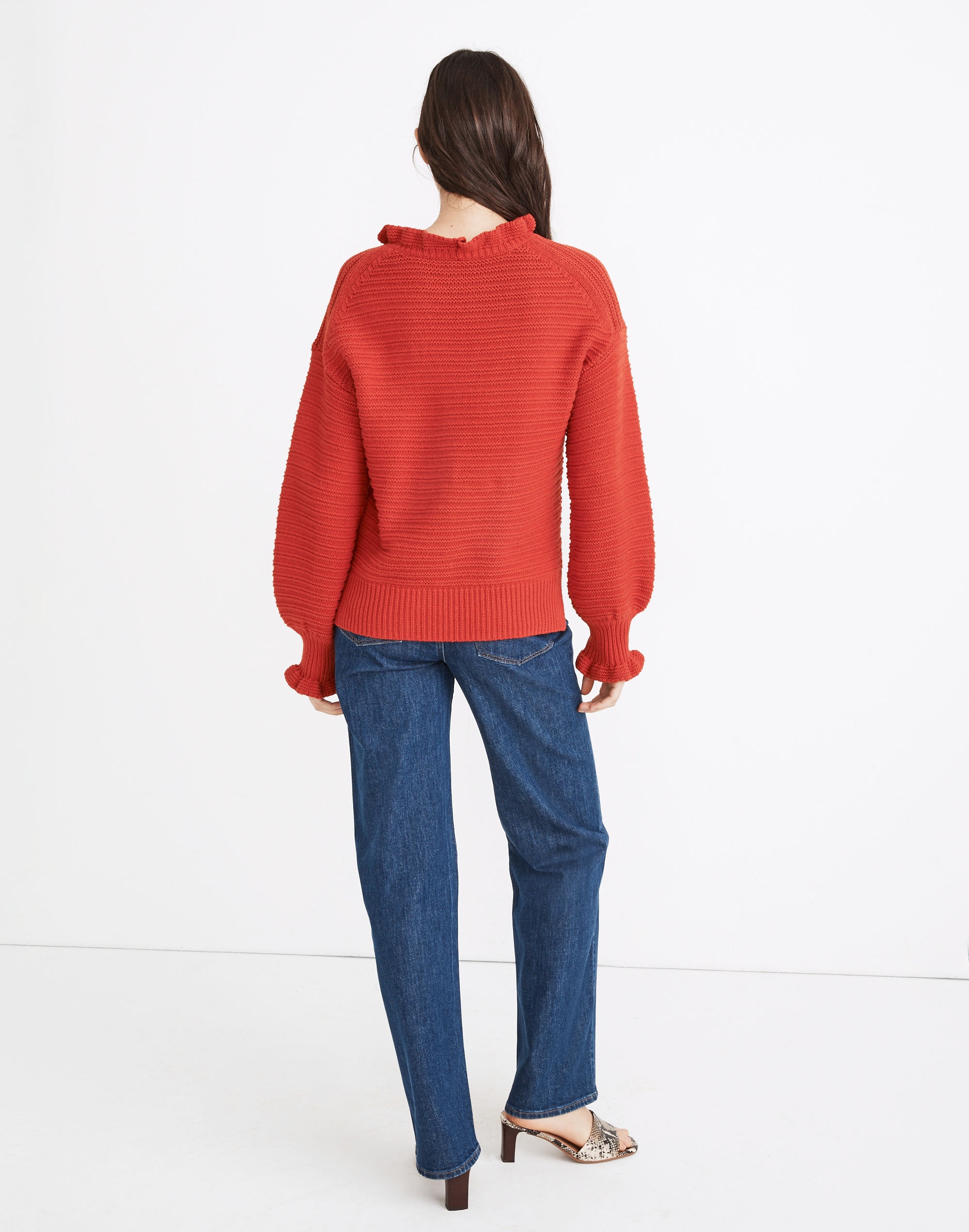 Ruffle-Neck Pullover Sweater Cotton-Merino Yarn | Madewell