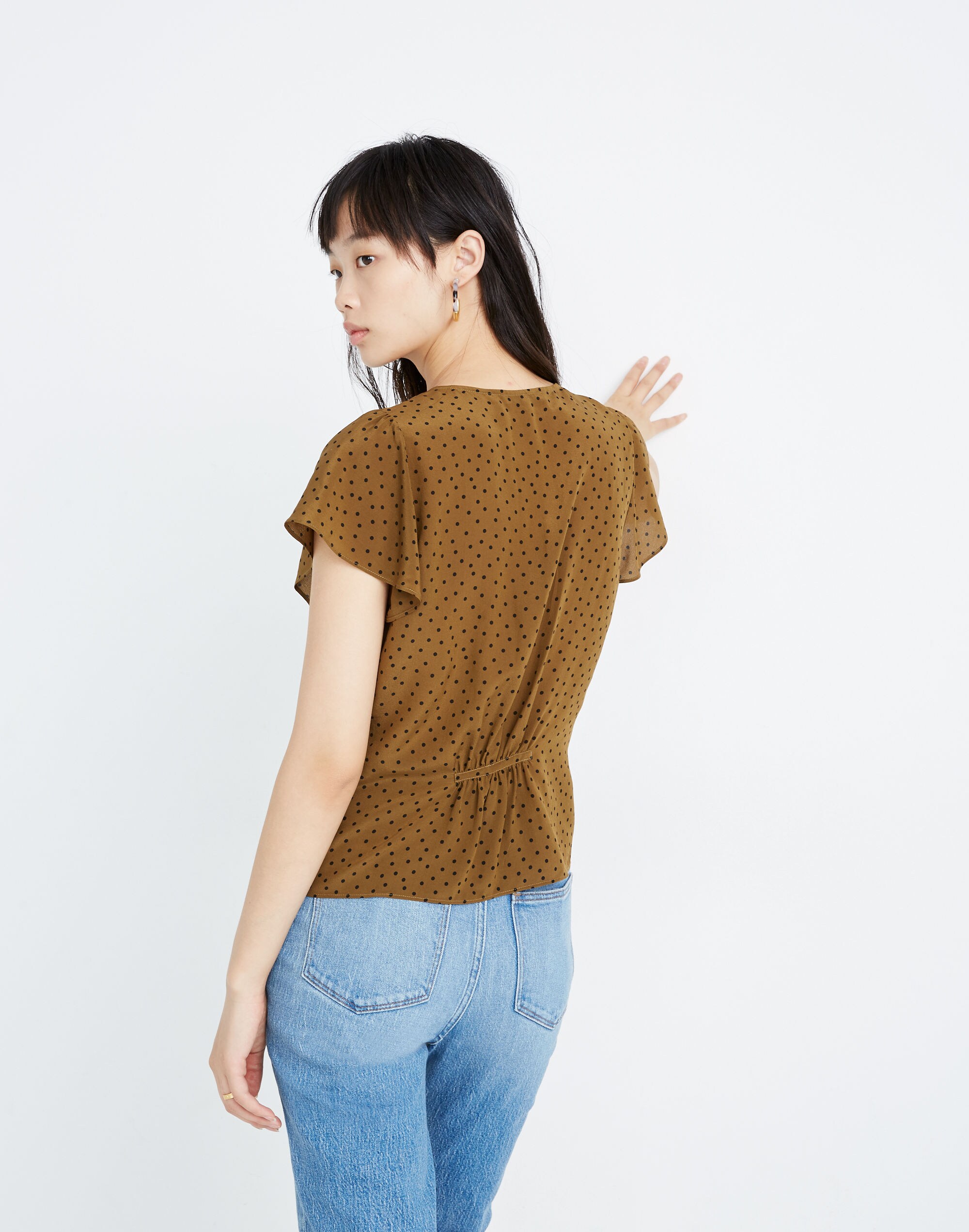 Silk Carmelina Flutter-Sleeve Top in Polka Dot | Madewell