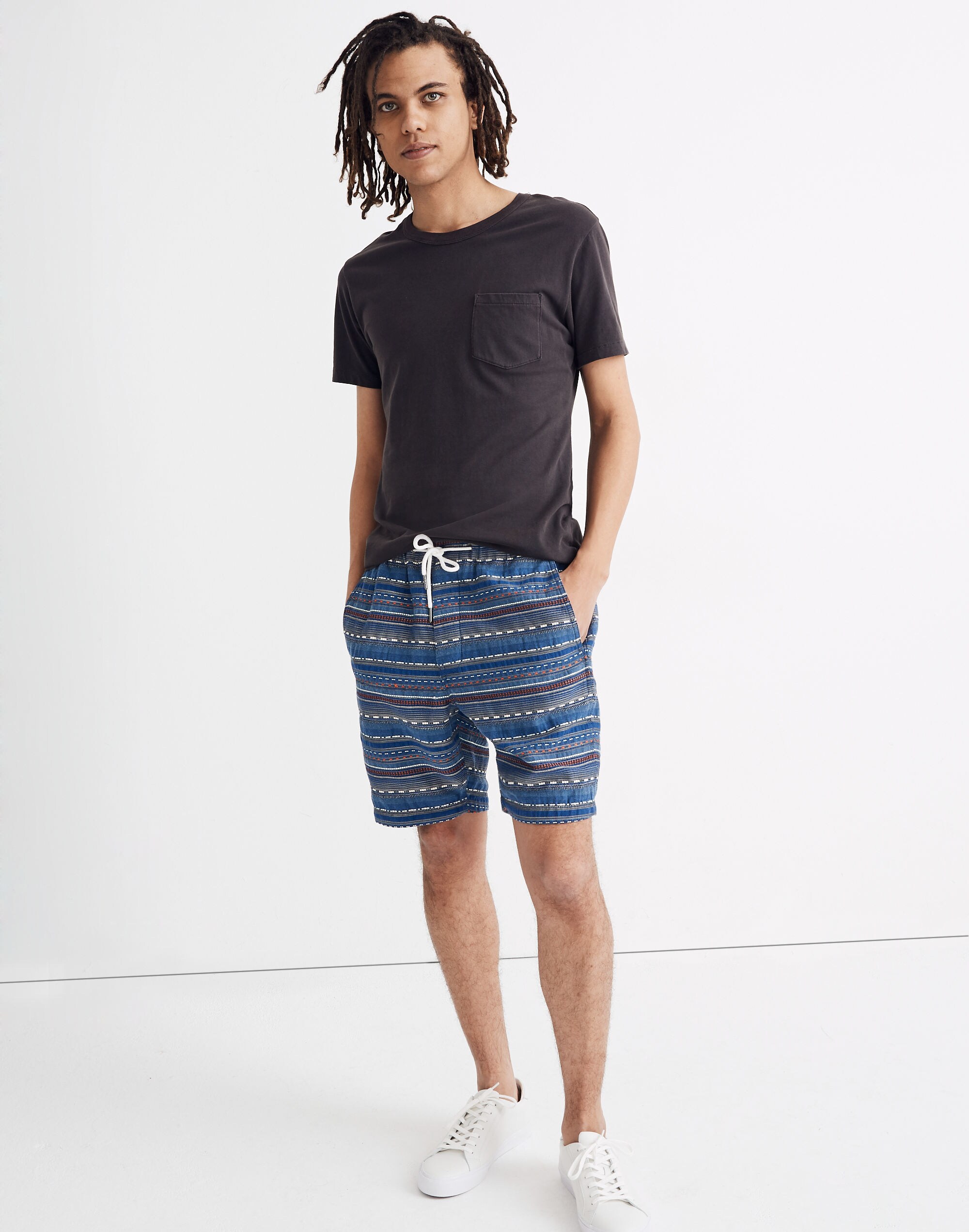 Indigo Jacquard Drawstring Shorts