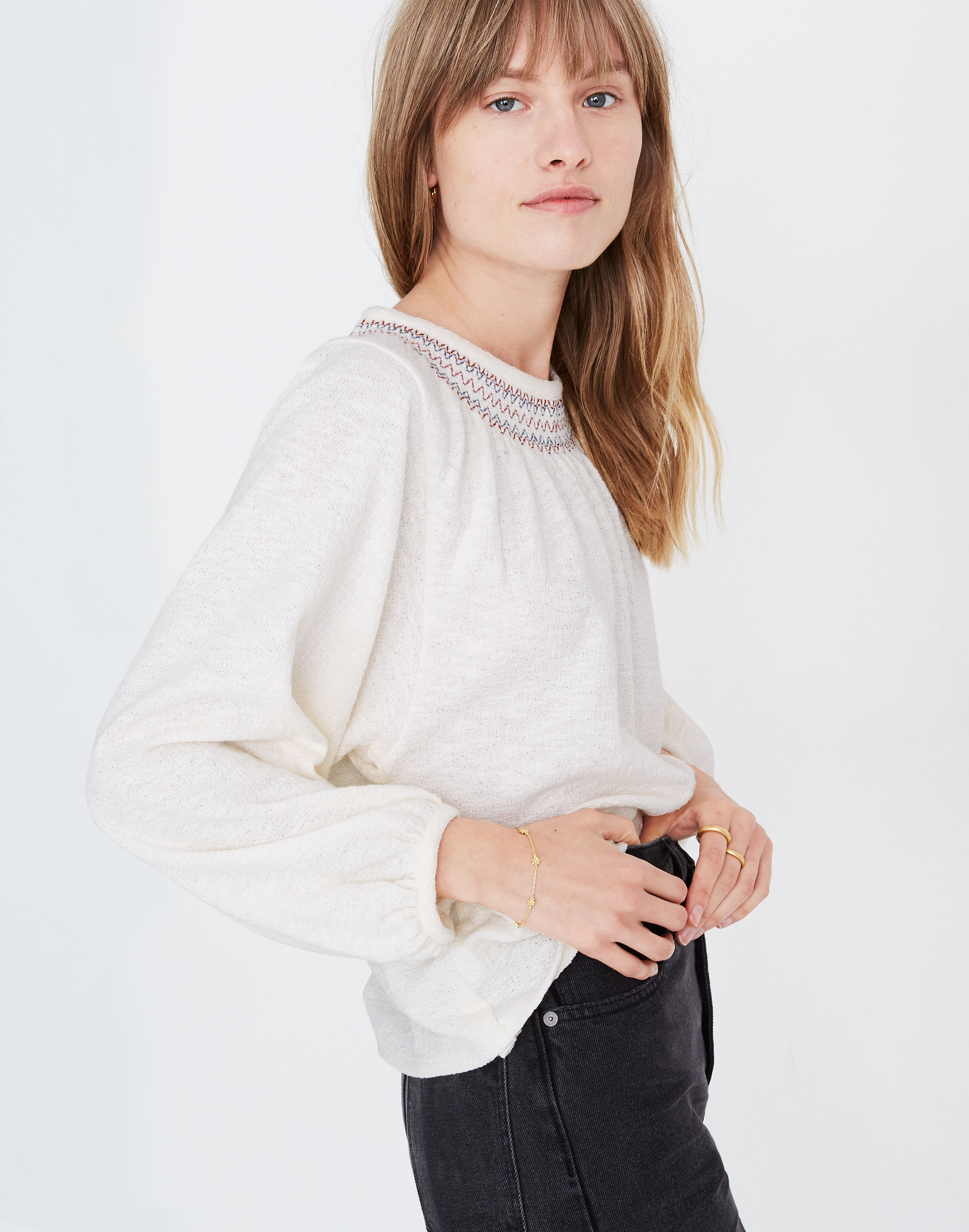 Superlight Jacquard Embroidered Smocked Top | Madewell