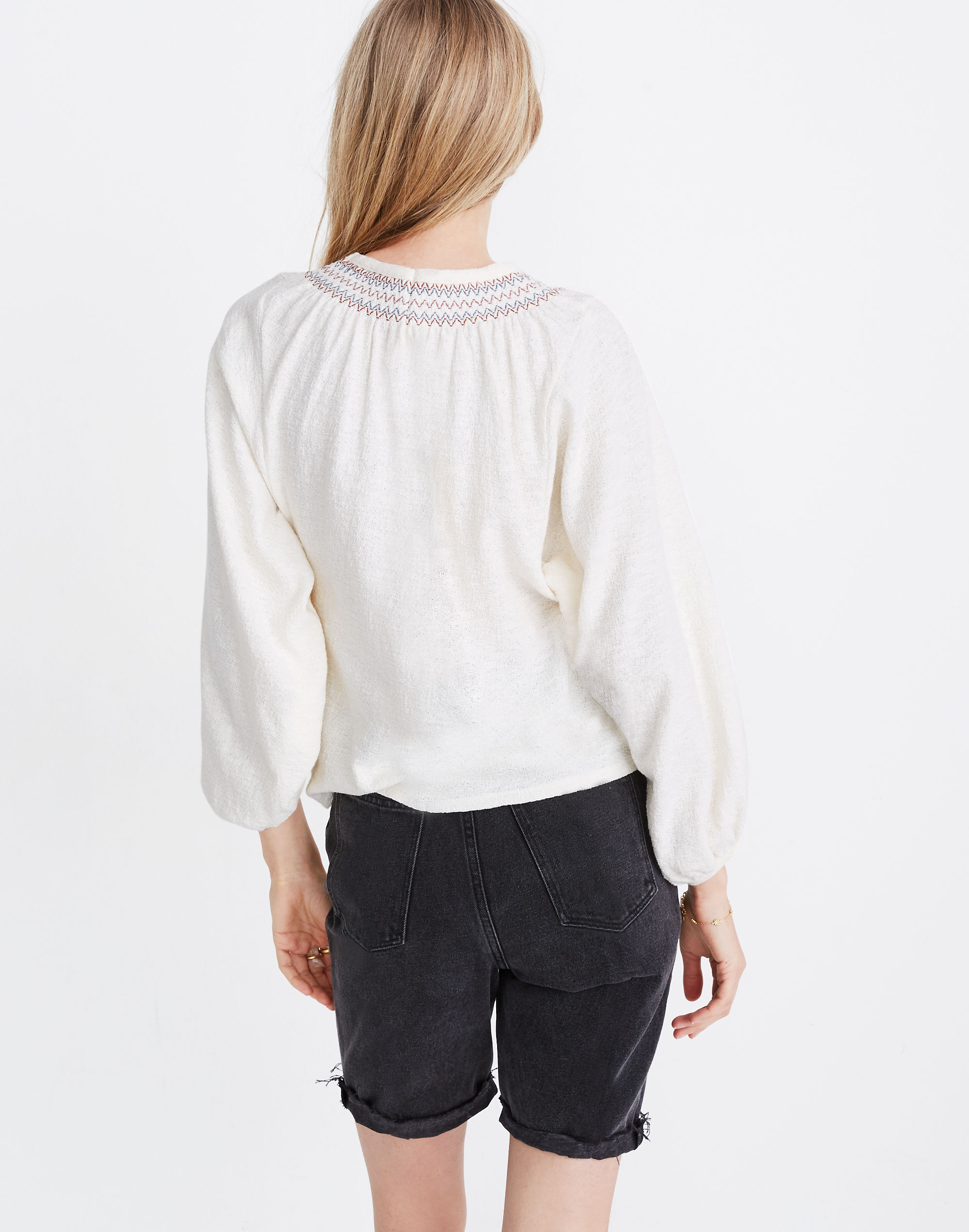 Superlight Jacquard Embroidered Smocked Top | Madewell