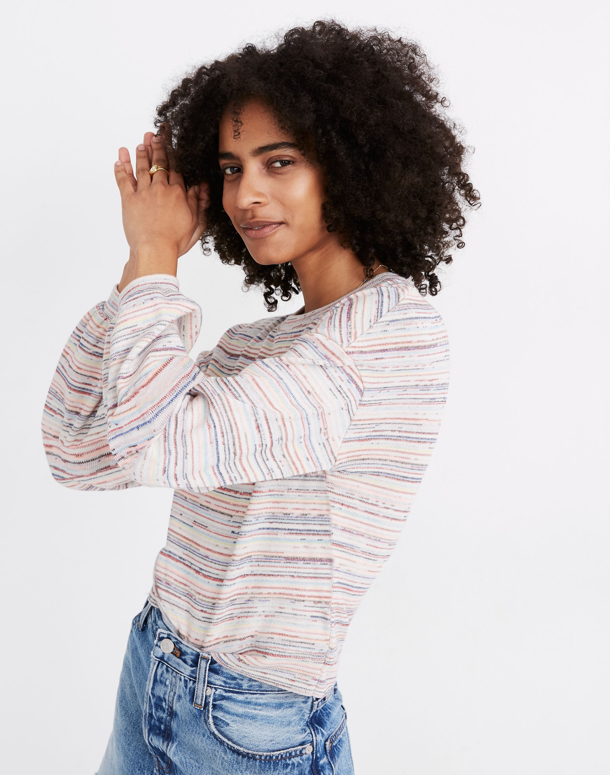 Bubble-Sleeve Crop Top in Rainbow Stripe | Madewell