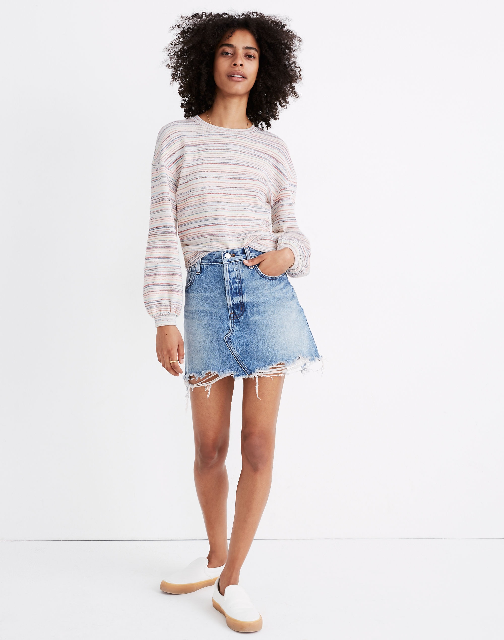 Bubble-Sleeve Crop Top in Rainbow Stripe | Madewell