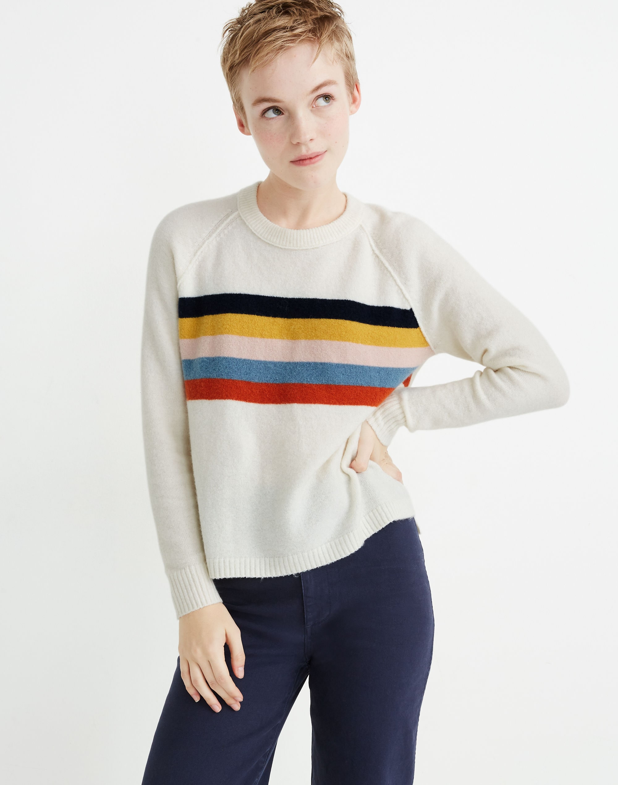 Placed Stripe Allister Pullover Sweater in Coziest Yarn