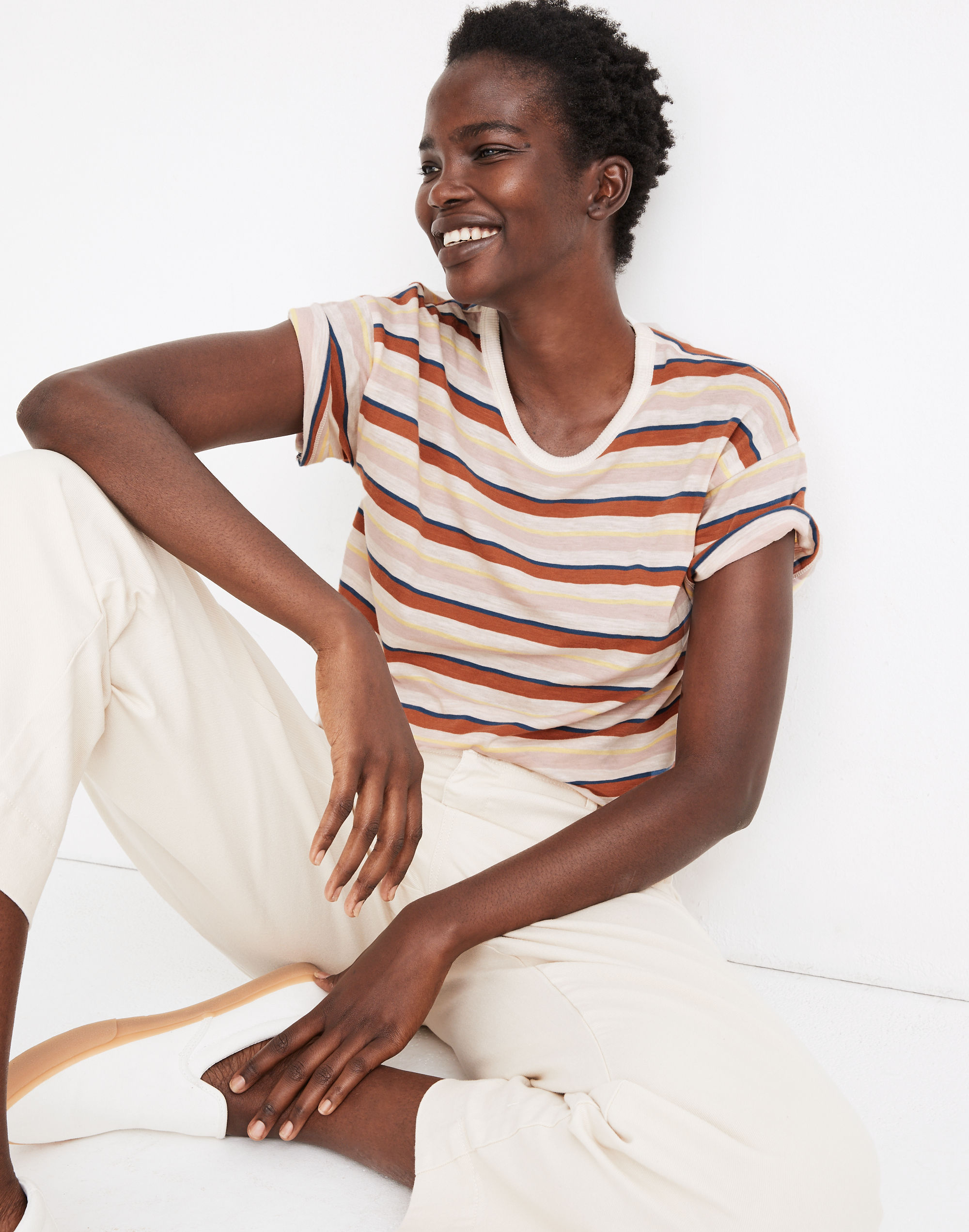 Whisper Cotton Rib-Crewneck Tee Daniels Stripe | Madewell