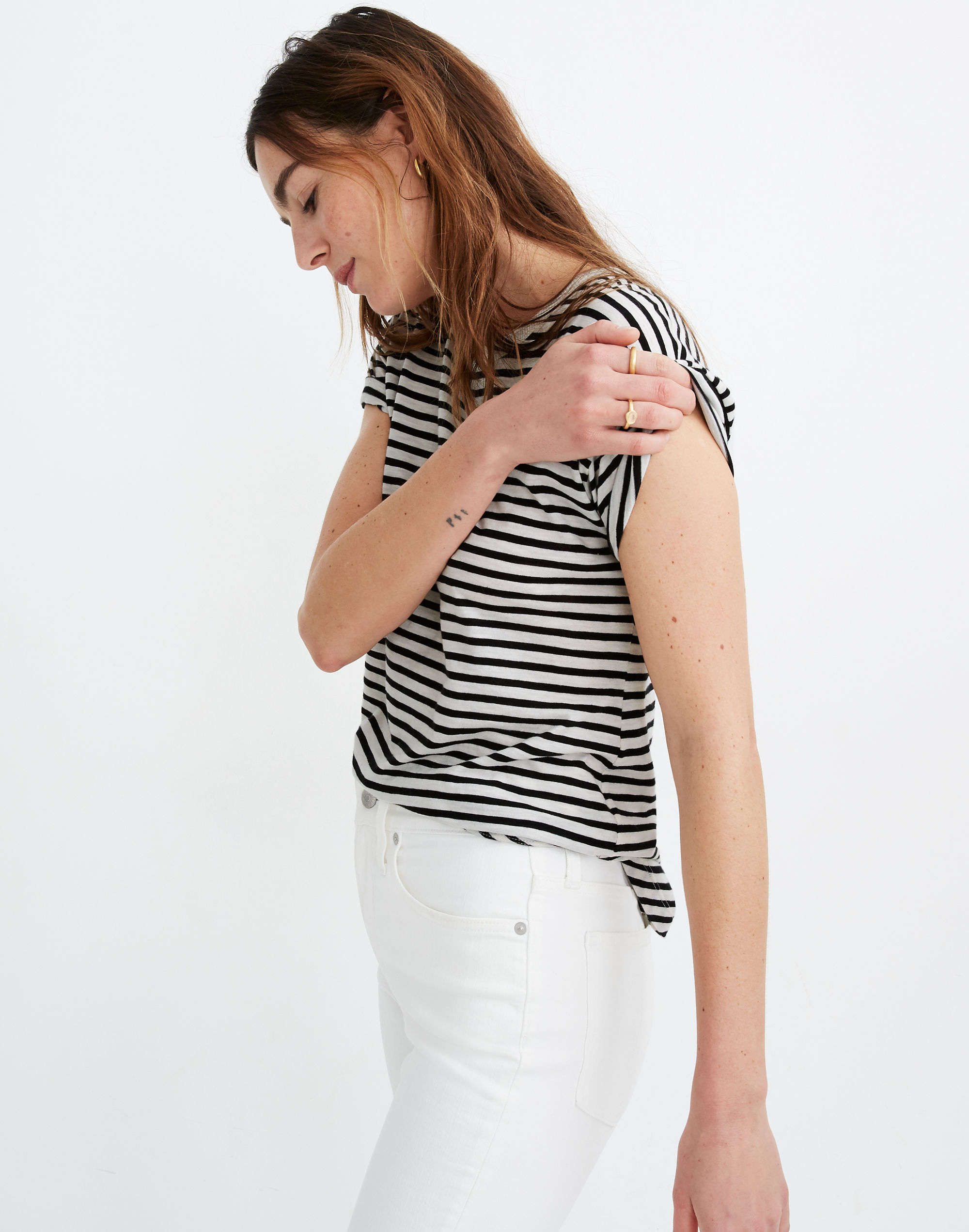 Whisper Cotton Rib-Crewneck Tee in Bridgewater Stripe | Madewell