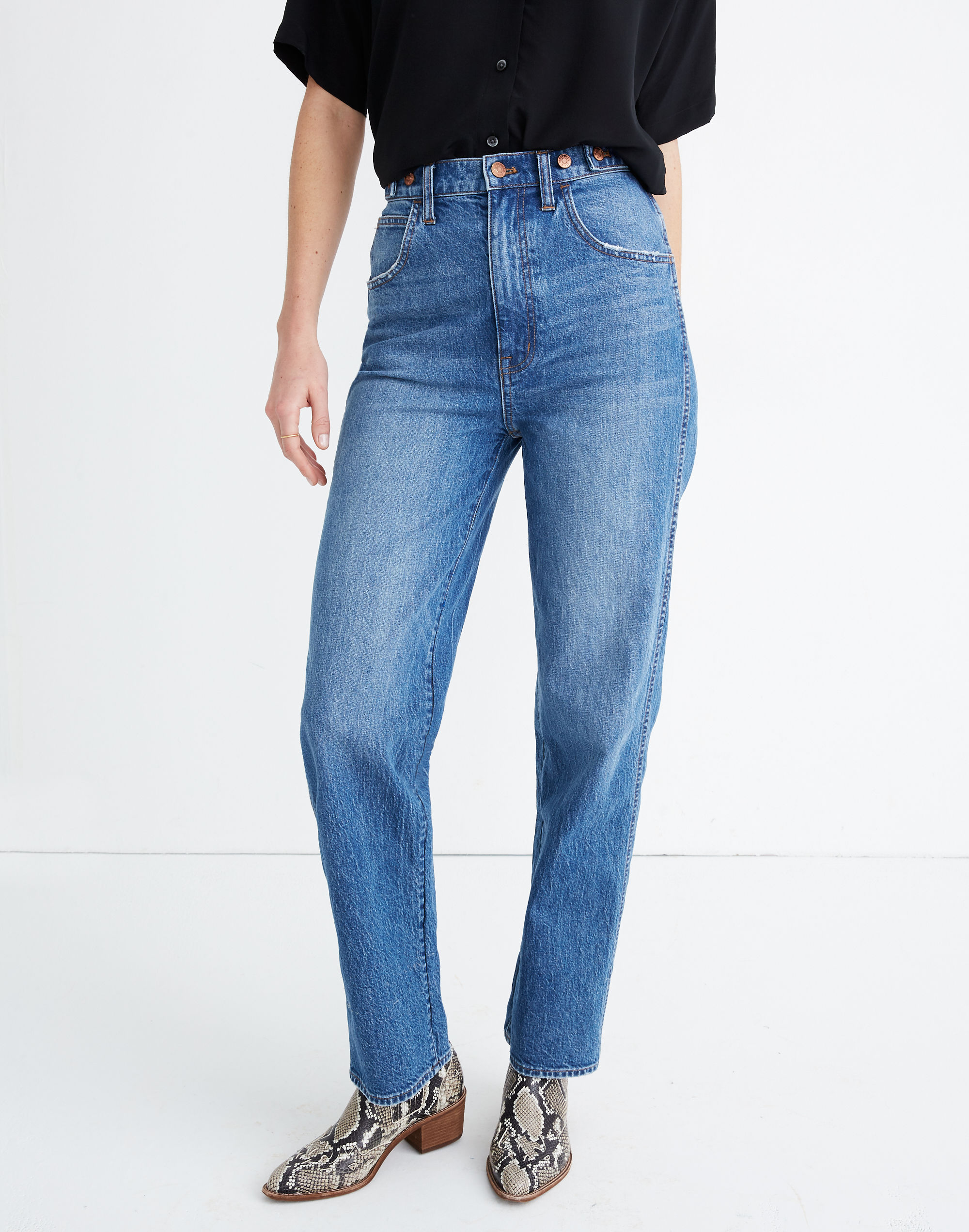 Tab-Waist Highest-Rise Straight Jeans in Delafield Wash