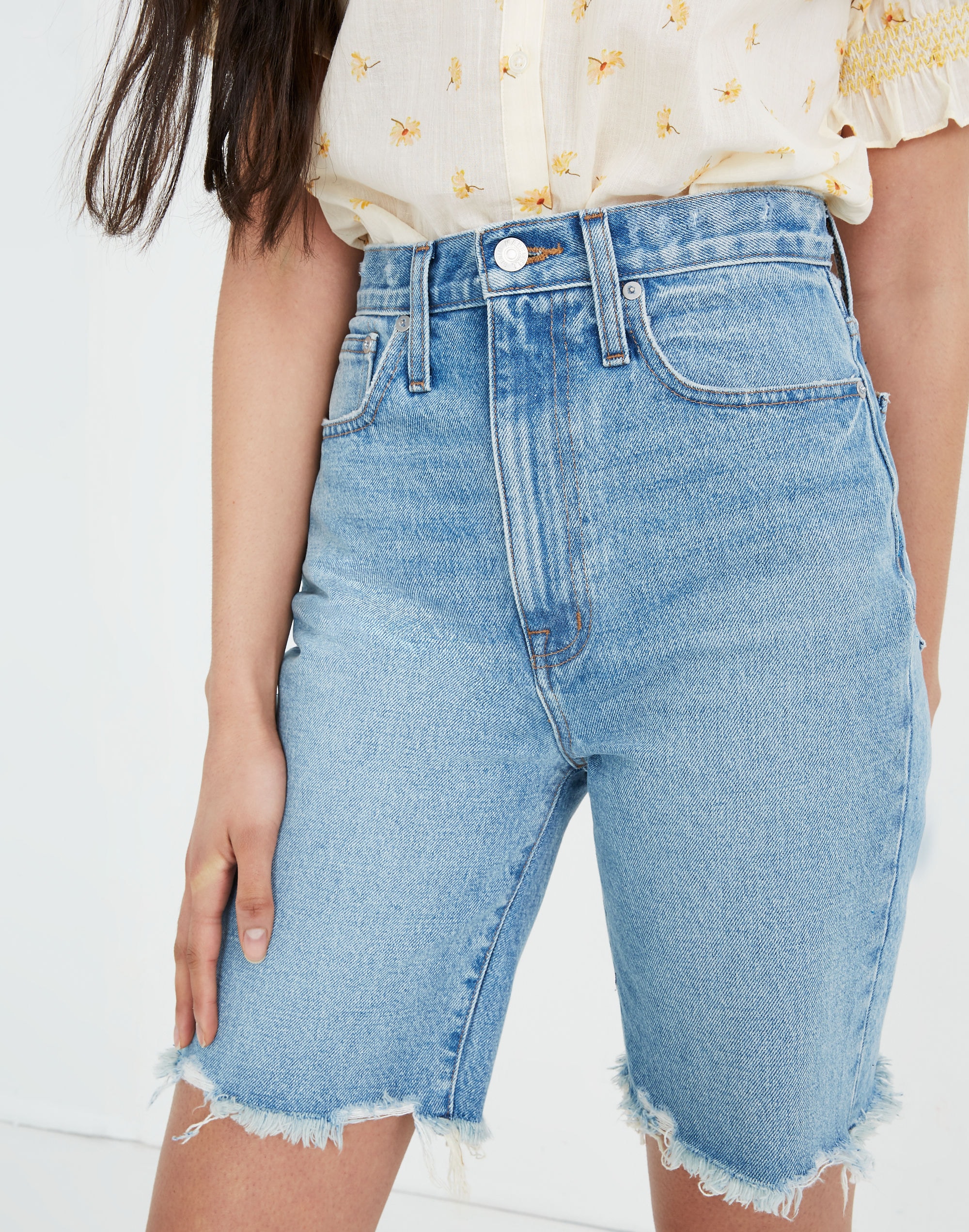 High-Rise Long Denim Shorts Hedrick Wash | Madewell