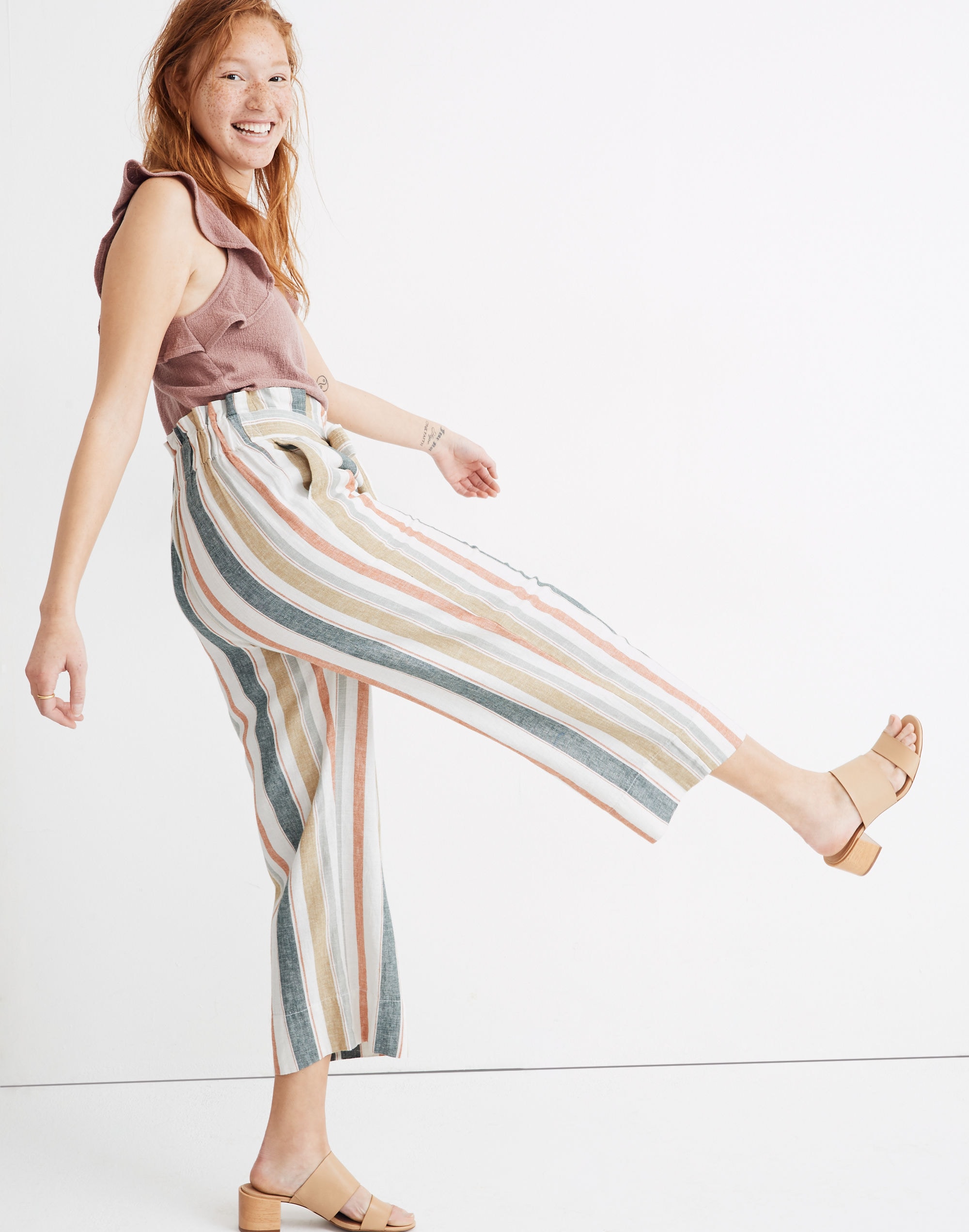 Tie-Waist Huston Pull-On Crop Pants Stripe | Madewell