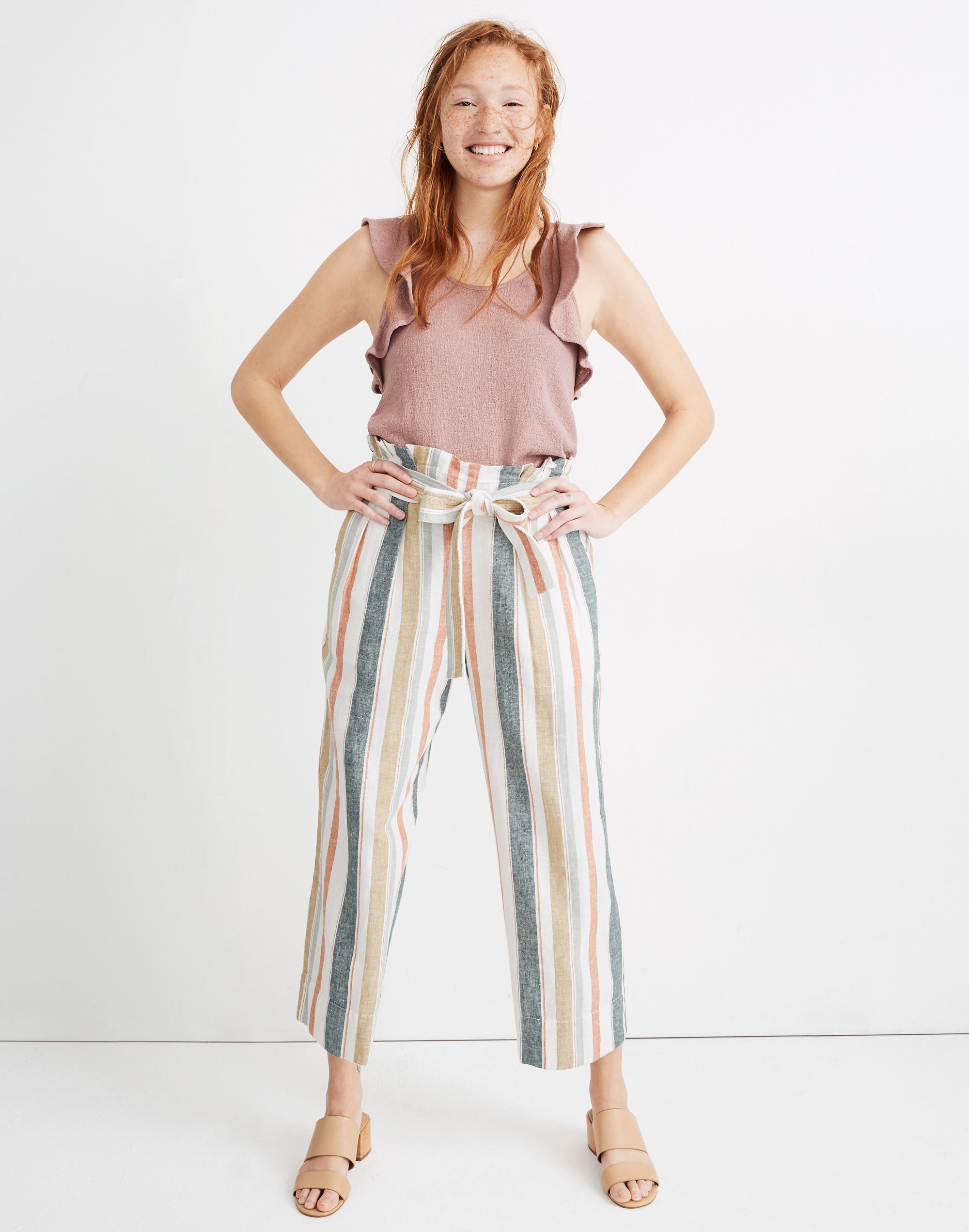 Tie-Waist Huston Pull-On Crop Pants Stripe | Madewell