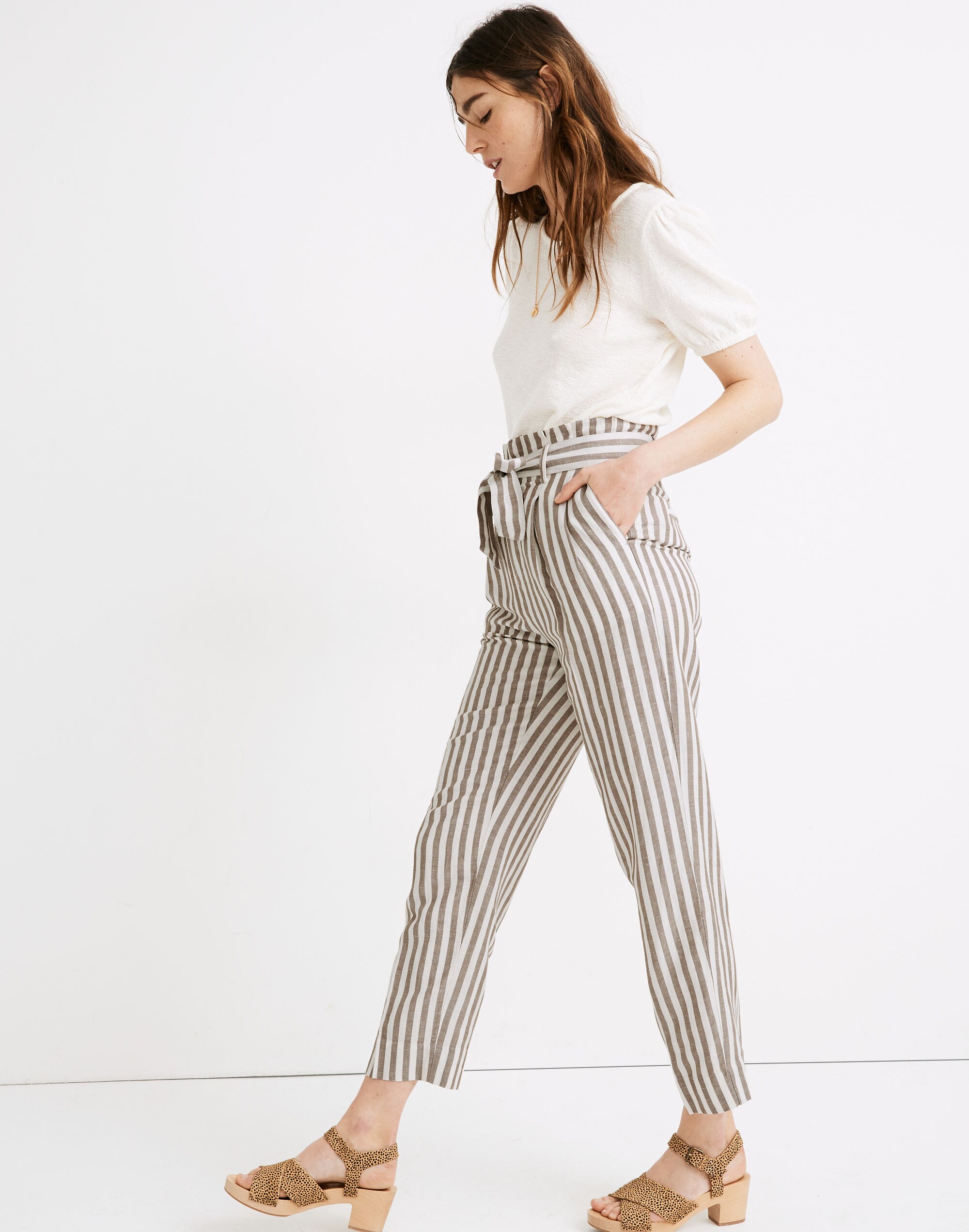 Striped Linen-Blend Paperbag Pants | Madewell