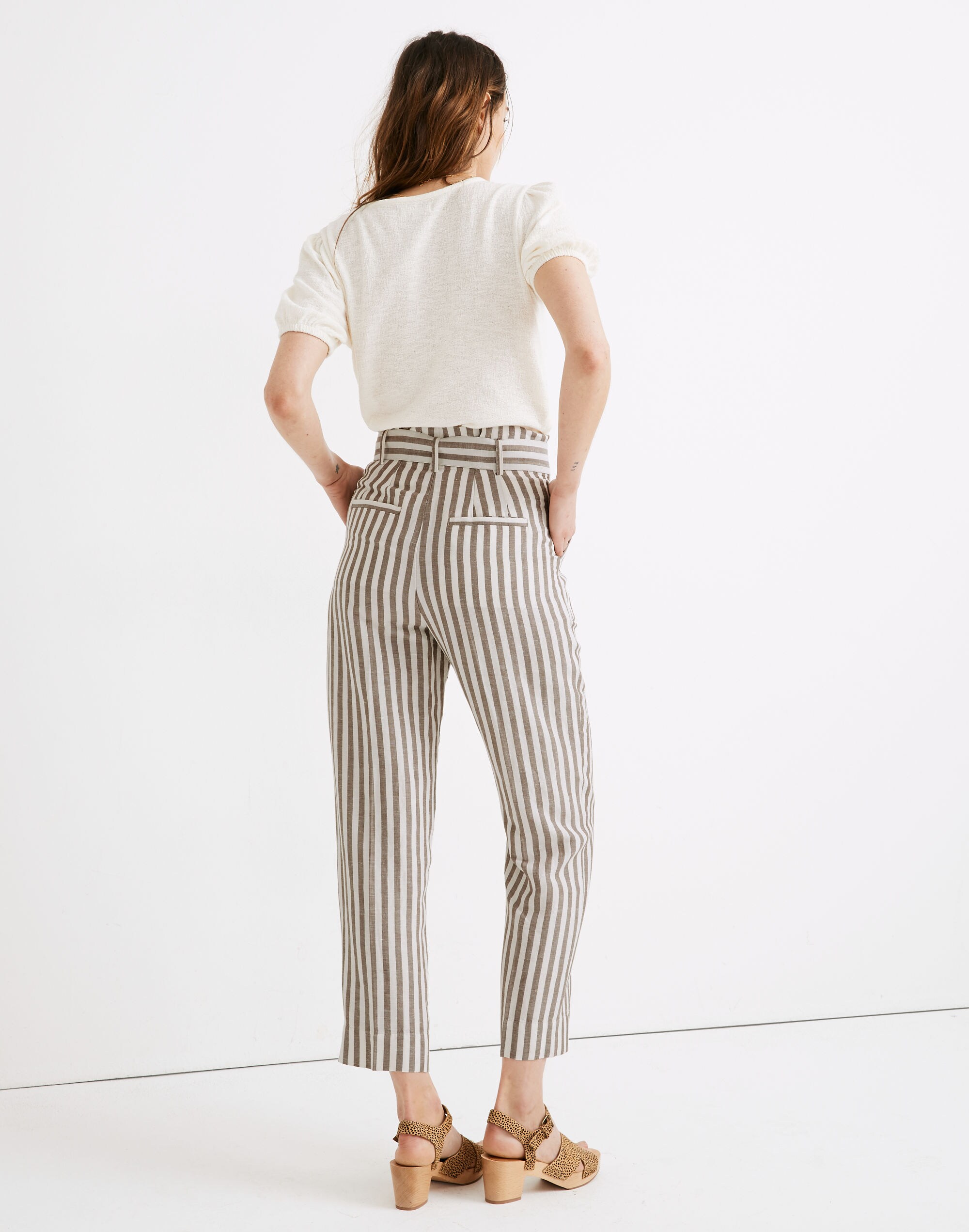 Striped Linen-Blend Paperbag Pants | Madewell